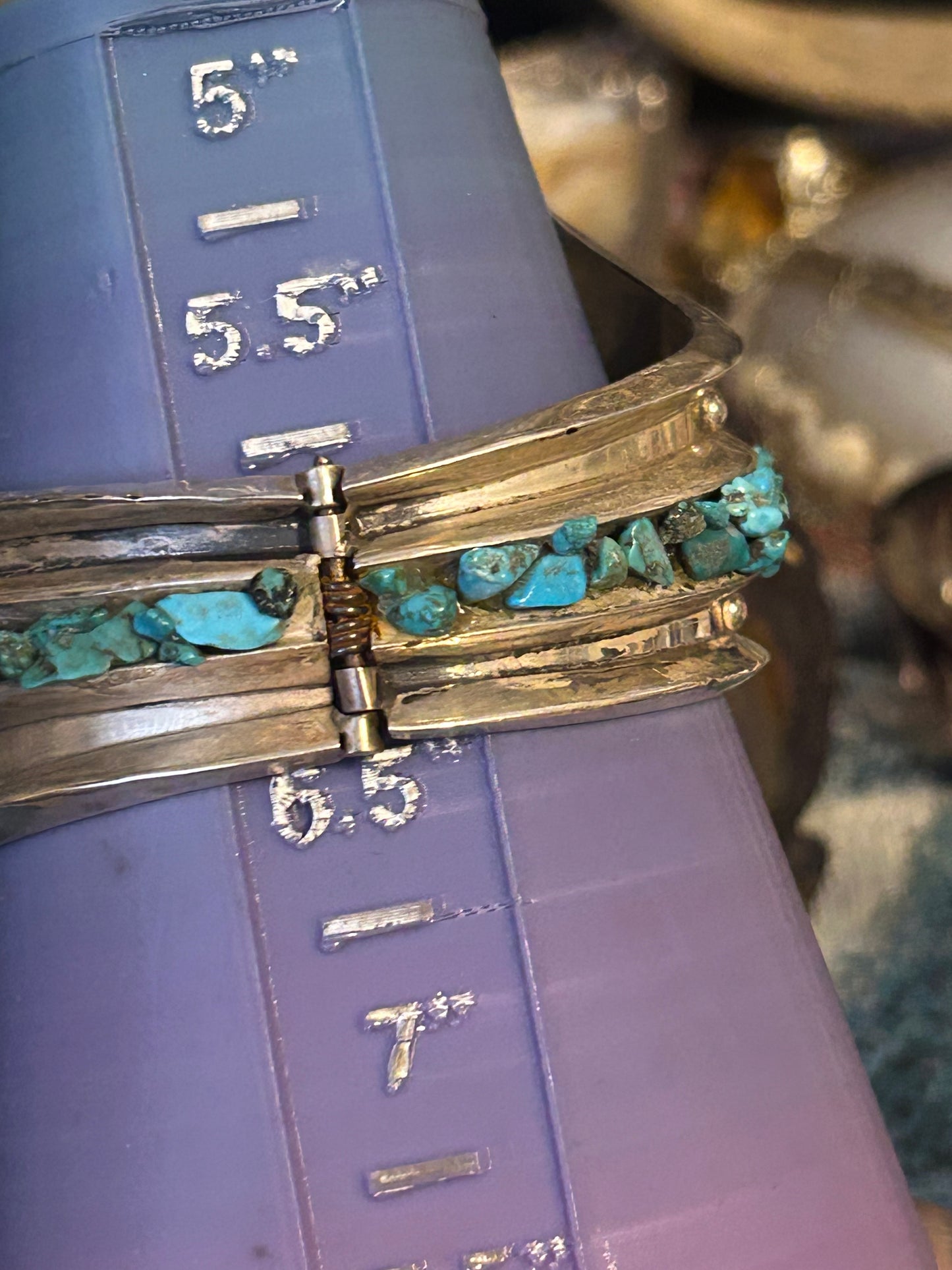 Vintage Sterling Silver Mexico Turquoise & Ball Clamper Hinge Bracelet