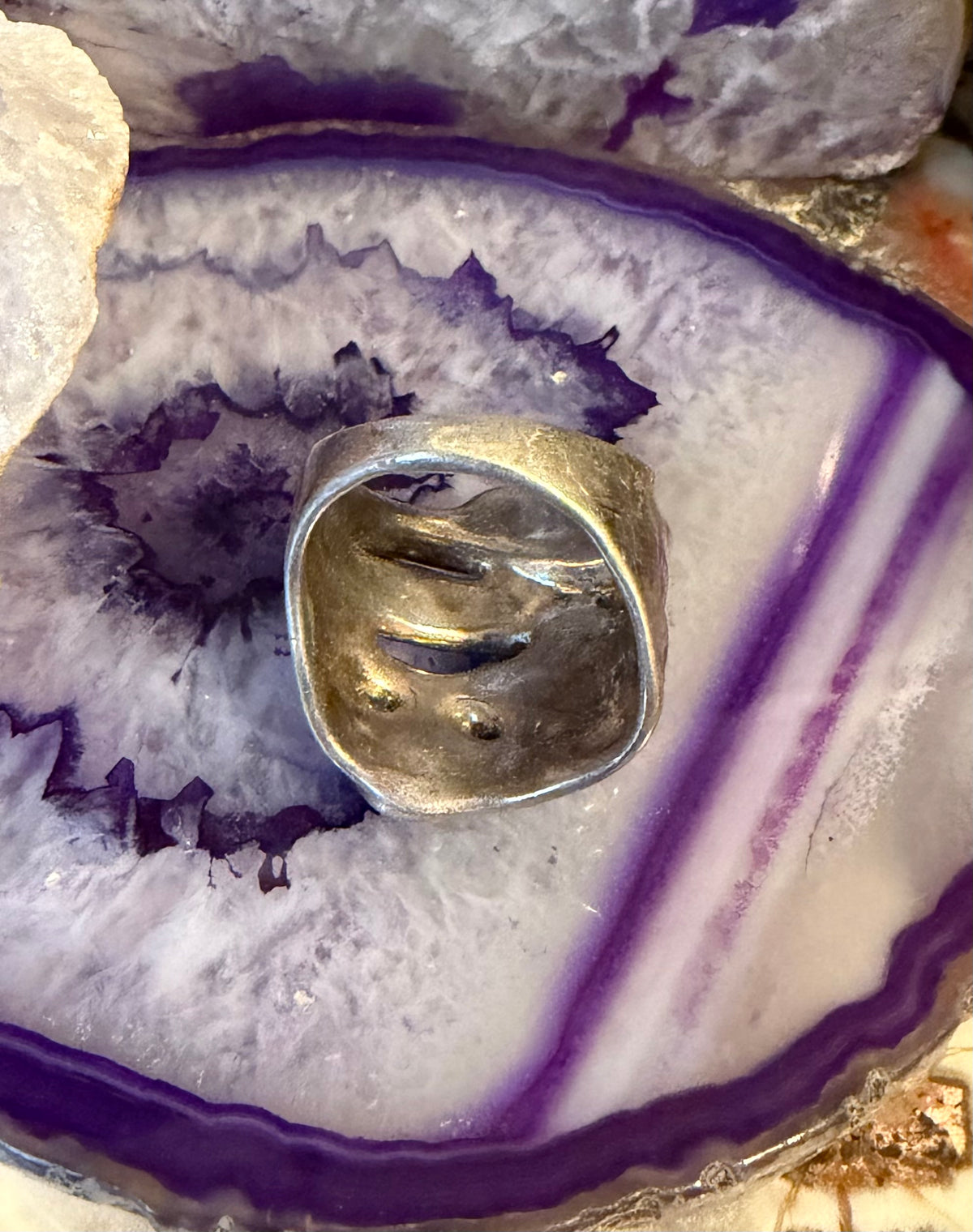 Vintage Israel Sterling Silver Modernist Pearl Abstract Ring Size 7