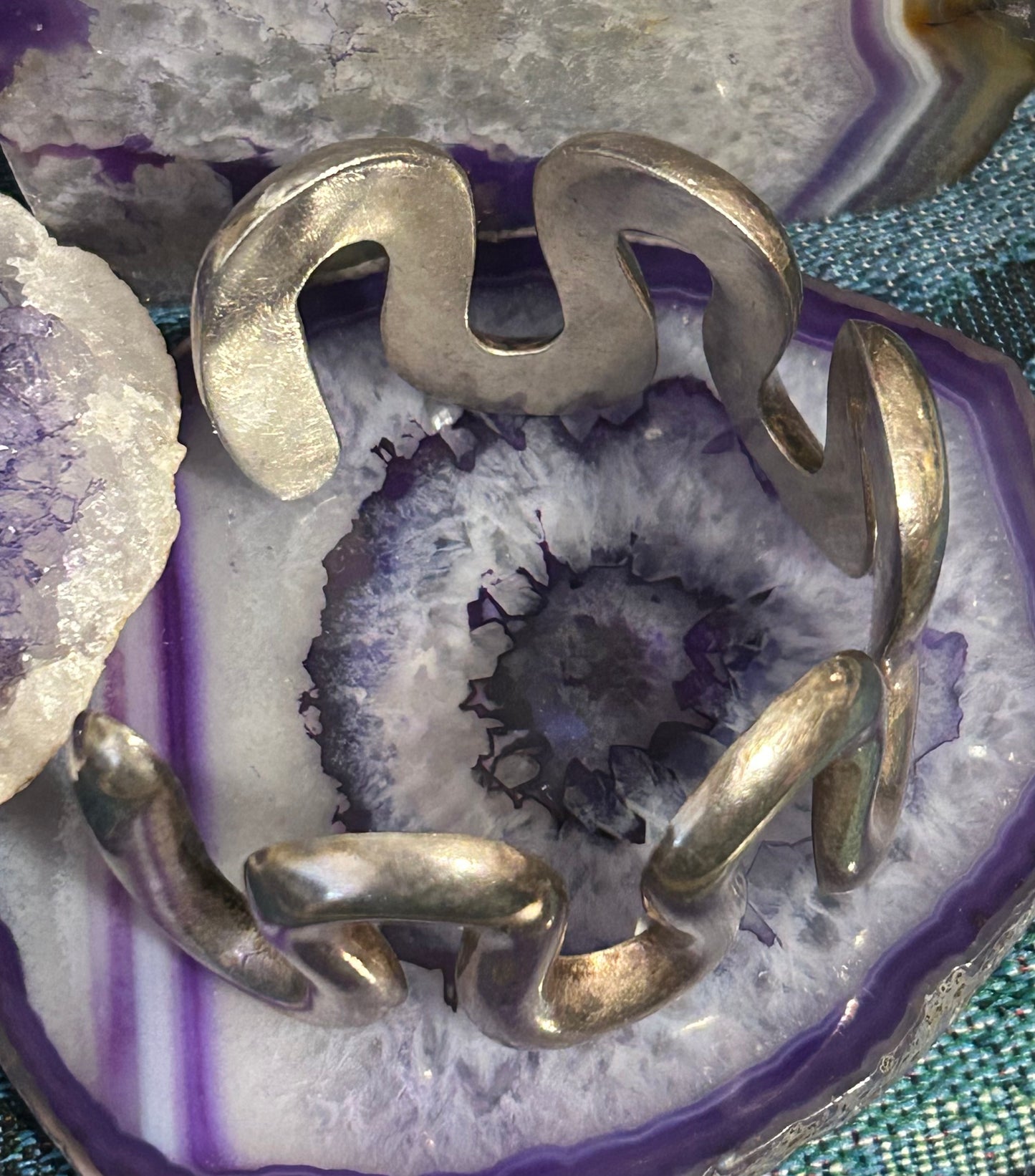 Vintage Sterling Silver Estate Mexico MWS Wavy Modernist Cuff Bracelet