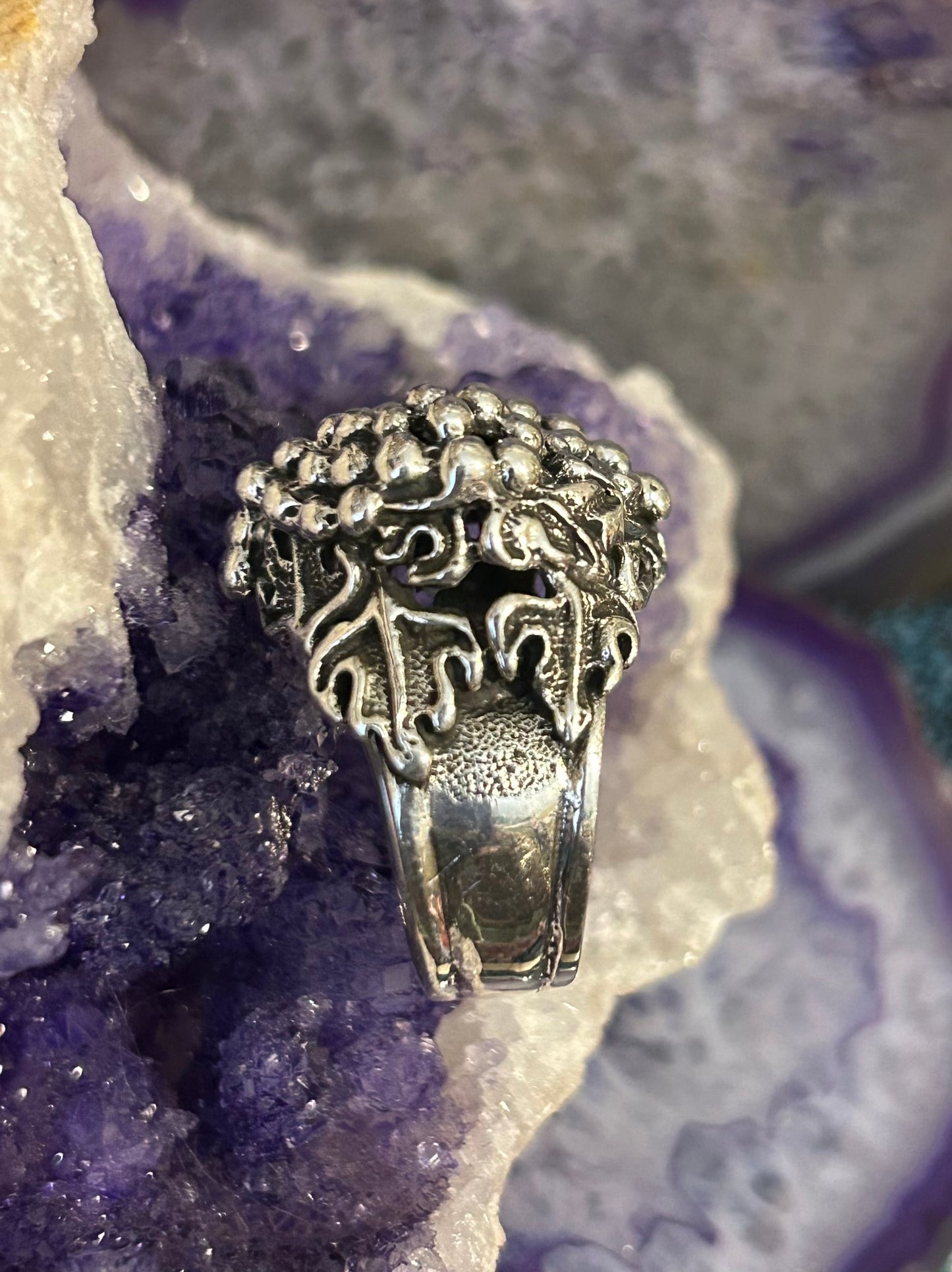 Sterling Silver Modern Taxco Mexico Grapes & Leaf Ring Size 8.25