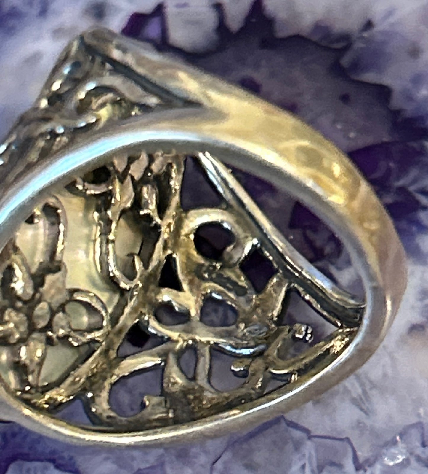 Sterling Silver Relios Yellow Mother Of Pearl w/ Flower Ring Size 7.5