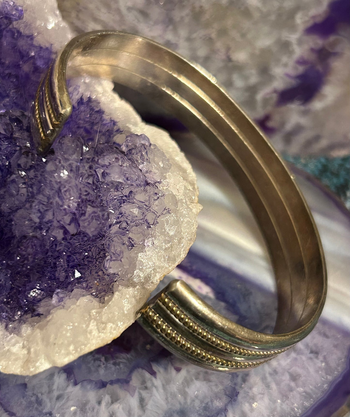 MARY THOMAS MT Native Navajo Sterling Silver Rope Twist Ribbed Cuff Bracelet