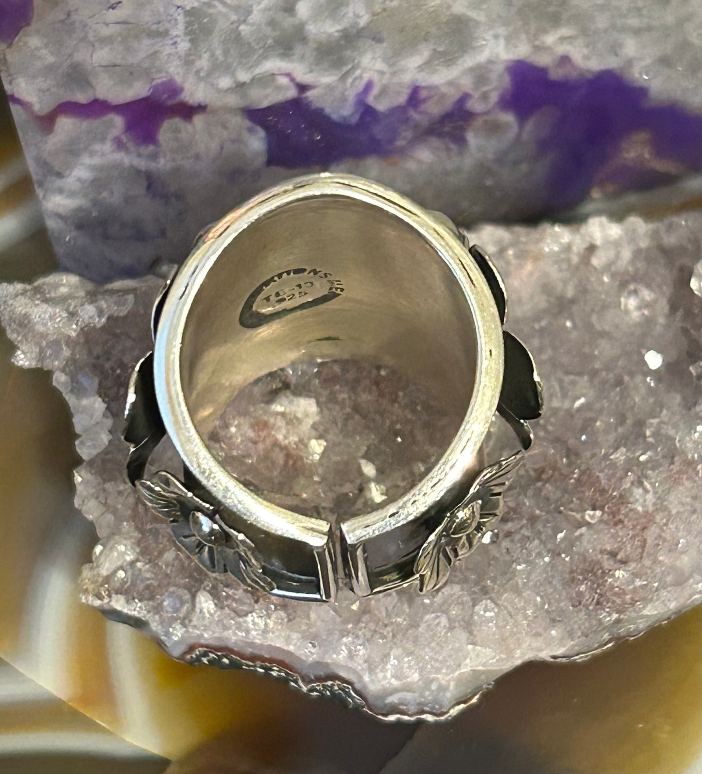 Sterling Silver Taxco Mexico Thick Floral Wide Band Ring