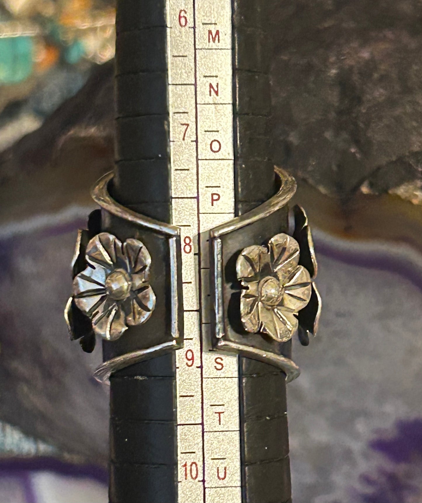 Sterling Silver Taxco Mexican Anatomical Heart & Flower Ring Size 6.5-8