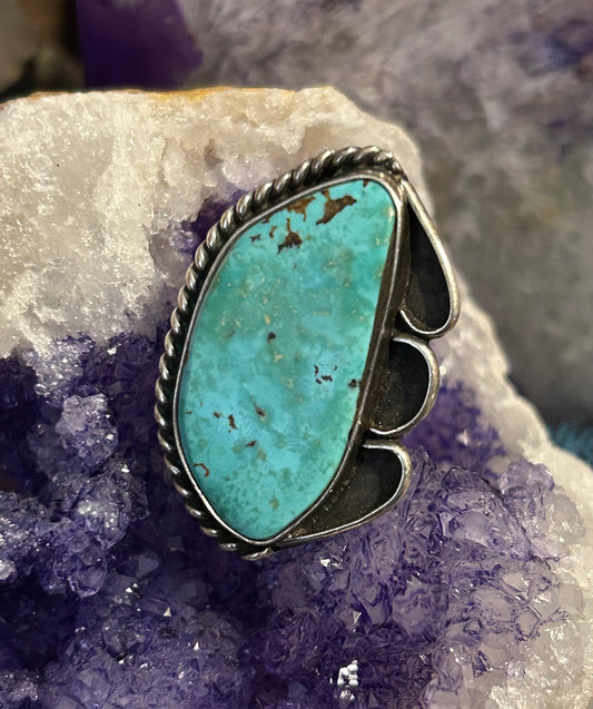 Vintage Sterling Silver Large Turquoise Ring • Size 7.5