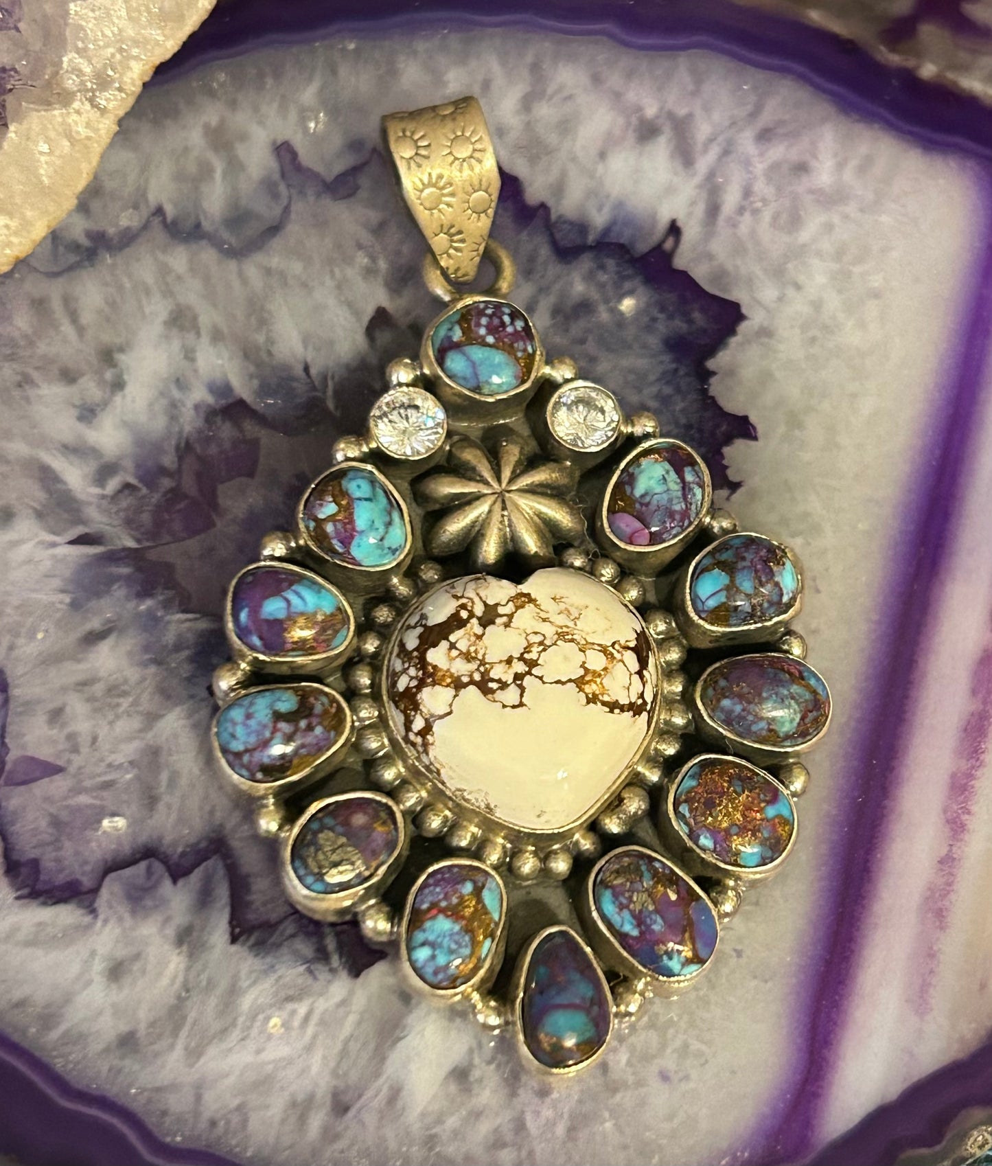 Sterling Silver Wild Horse,Turquoise Mojave, CZ Stone Pendant
