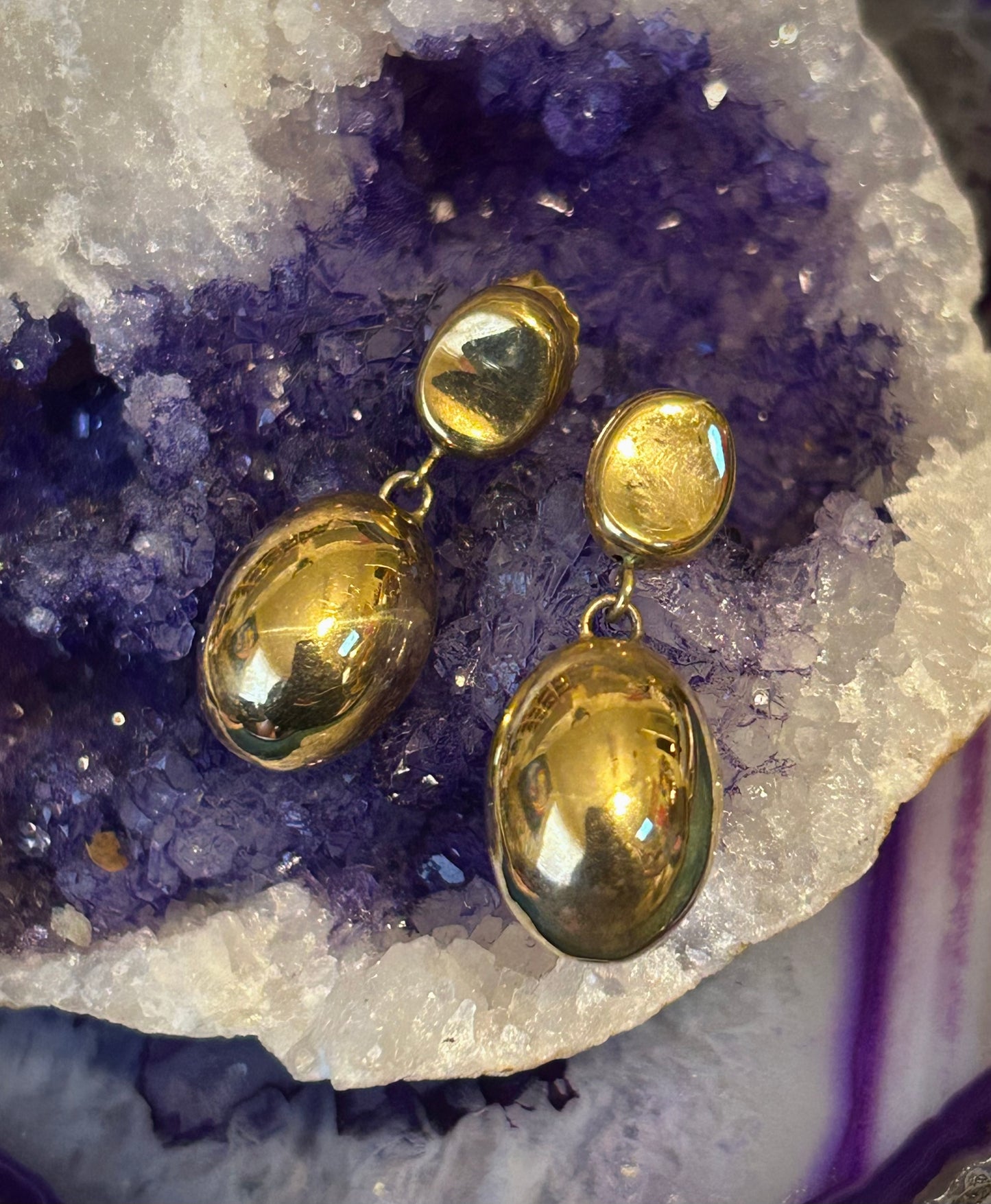 Vintage Gold Over Sterling Silver Puffy Electroform Oval Ball Earrings