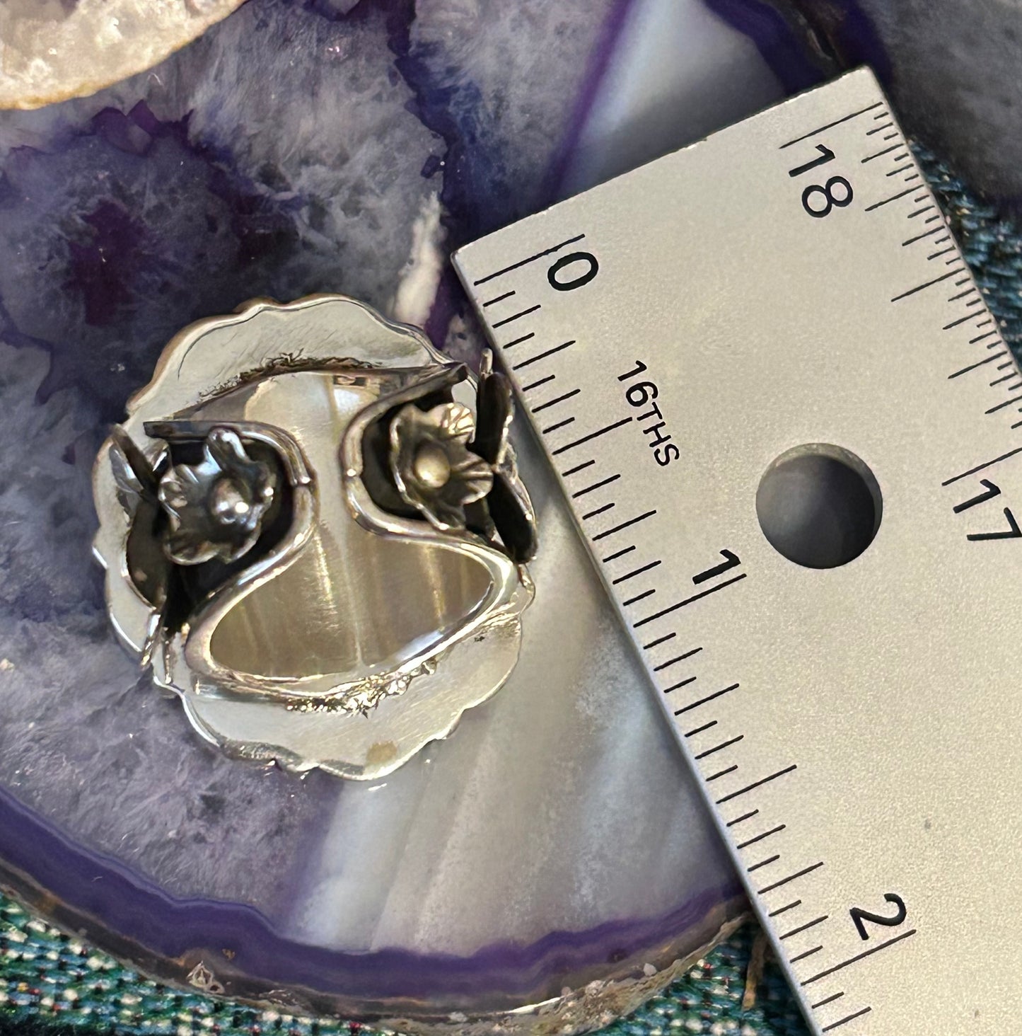 Sterling Silver Taxco Mexico Turquoise & Spiny Oyster W/ Flowers Statement Ring (6.25-8)