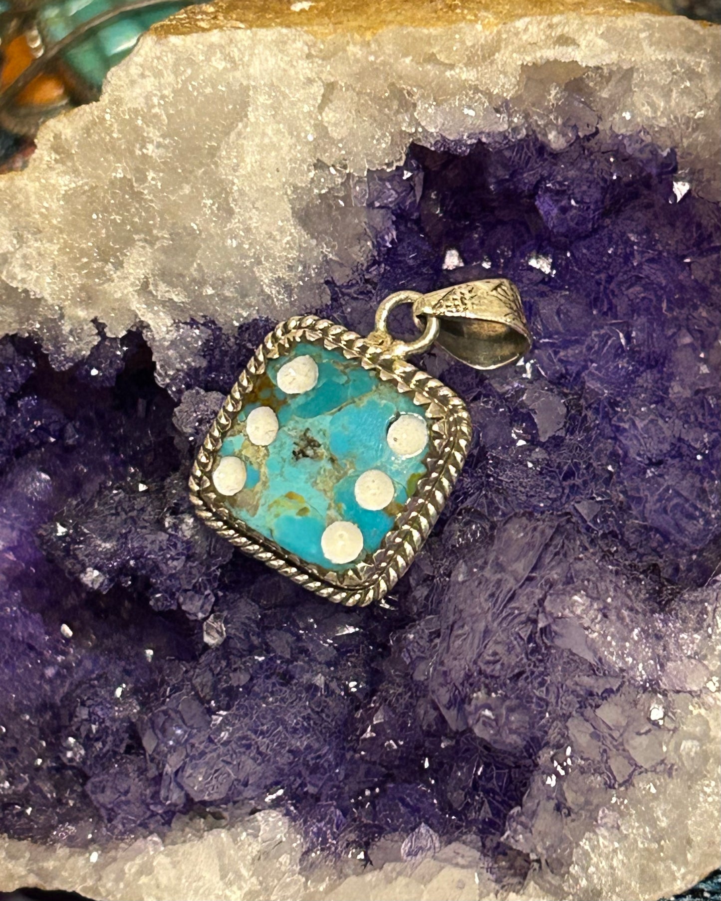 Sterling Silver And Mojave Turquoise Six Dice Pendant