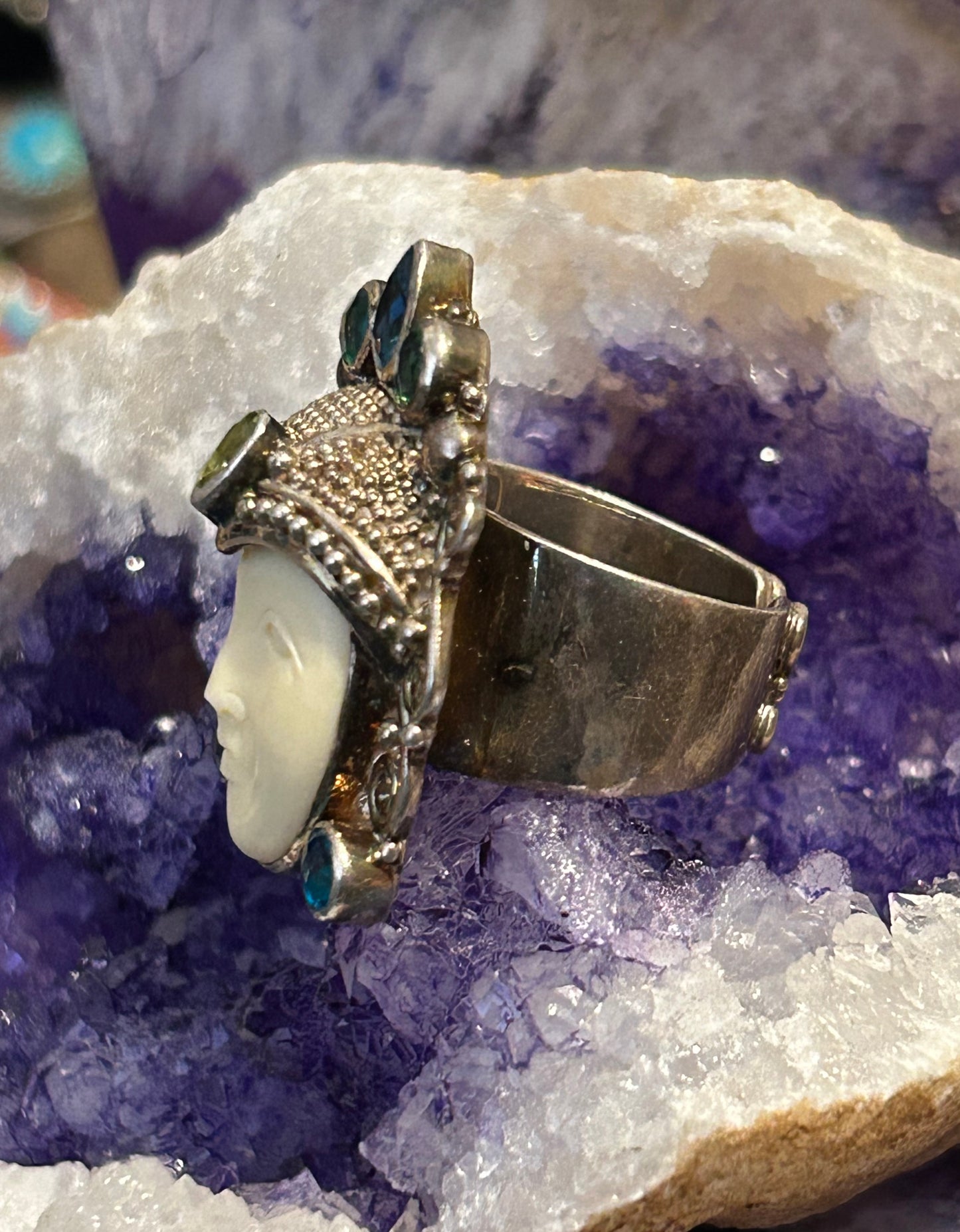 Vintage Sterling Silver Sajen Goddess Face Ring Size 6.25-8