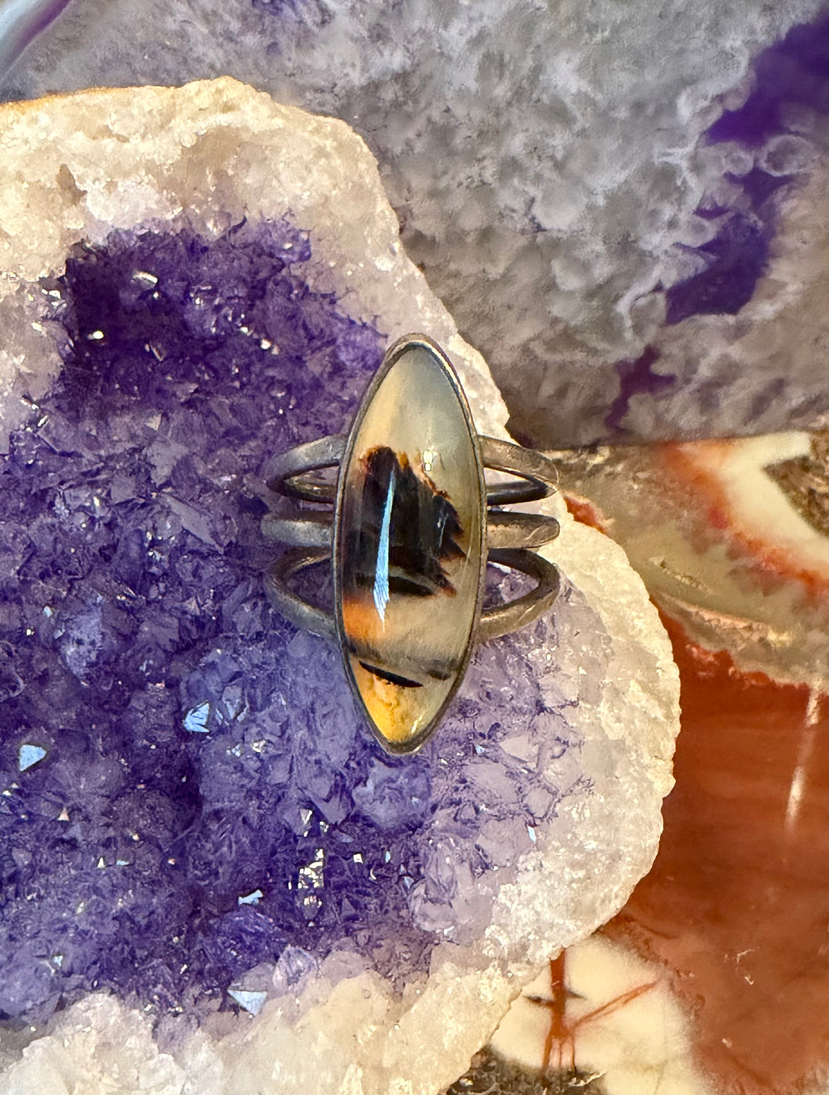 Vintage Sterling Silver Agate Stone Ring Size 6