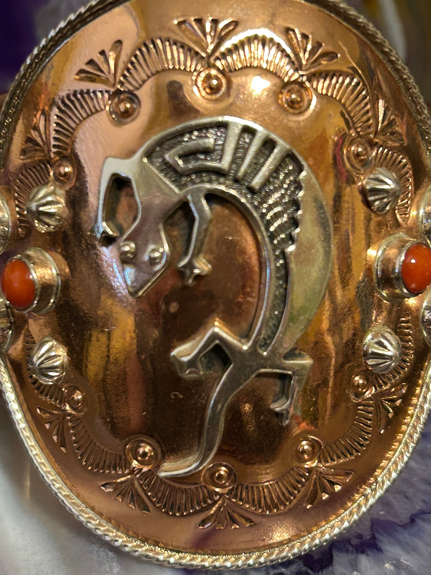 Running Bear Native American Copper & Sterling Silver Gecko/Lizard Cuff Bracelet