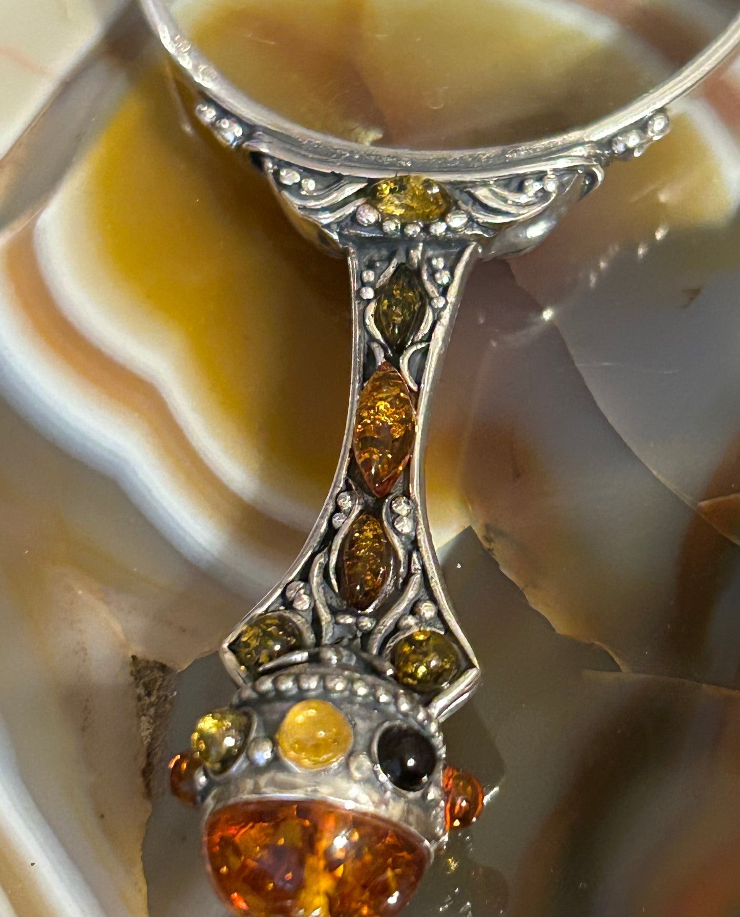 Sterling Silver & Baltic Amber Magnifying Glass Pendant