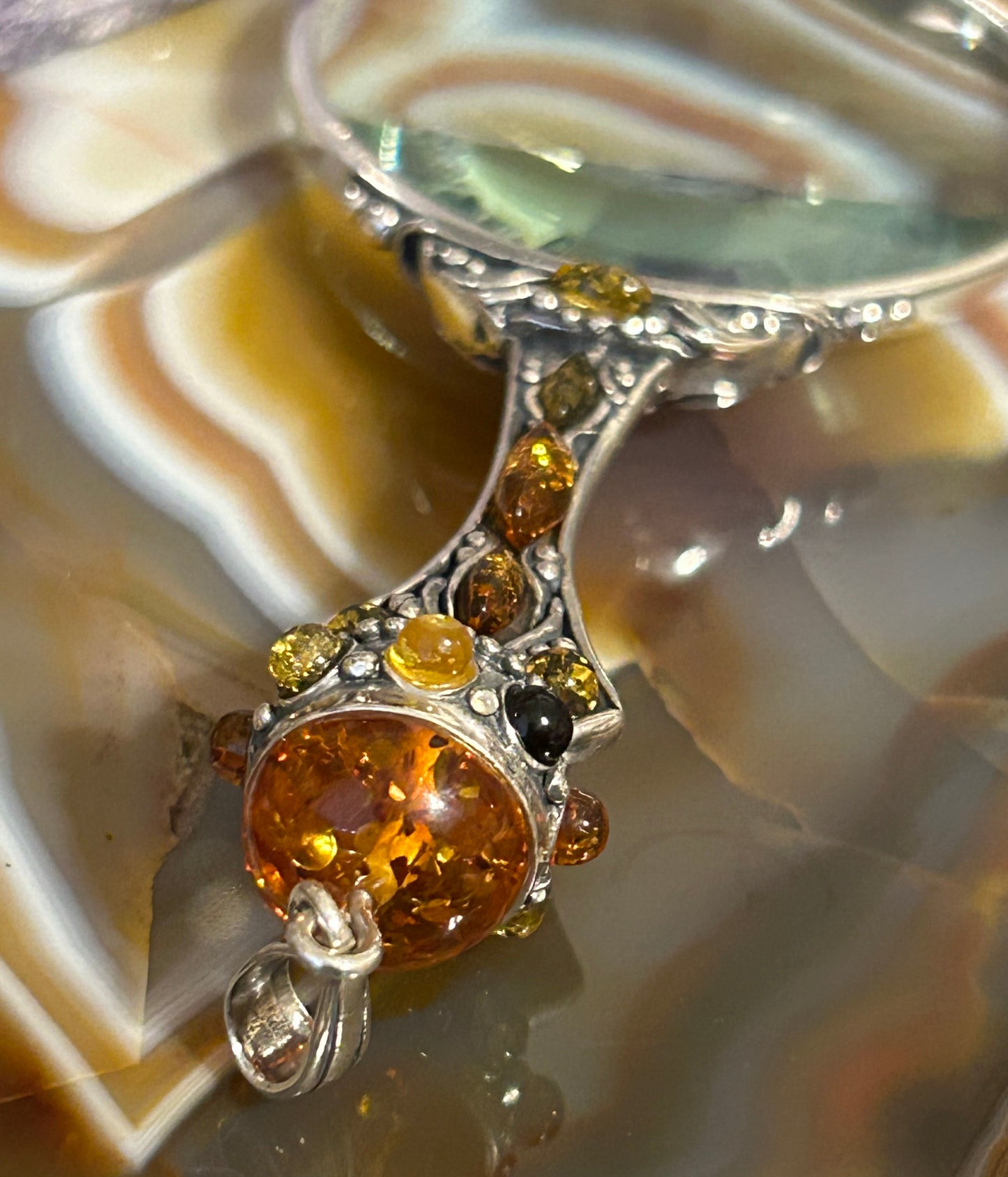 Sterling Silver & Baltic Amber Magnifying Glass Pendant