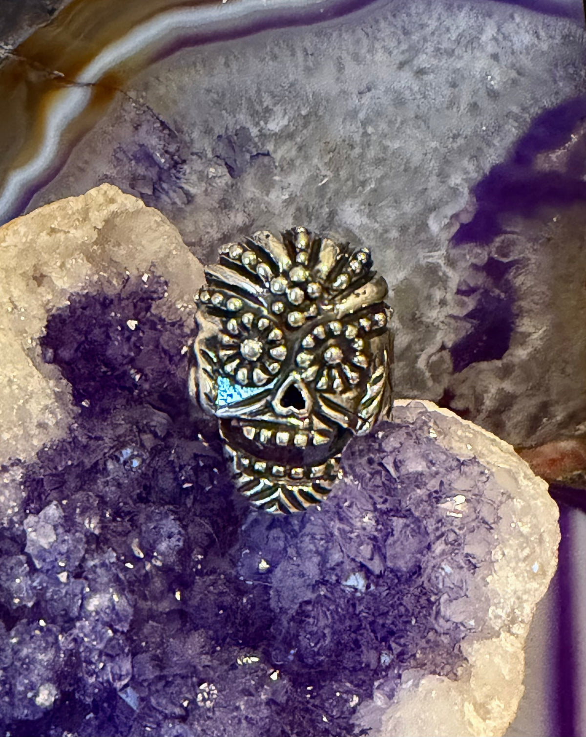 Sterling Silver Modern Taxco Mexico Chunky Sugar Skull Ring