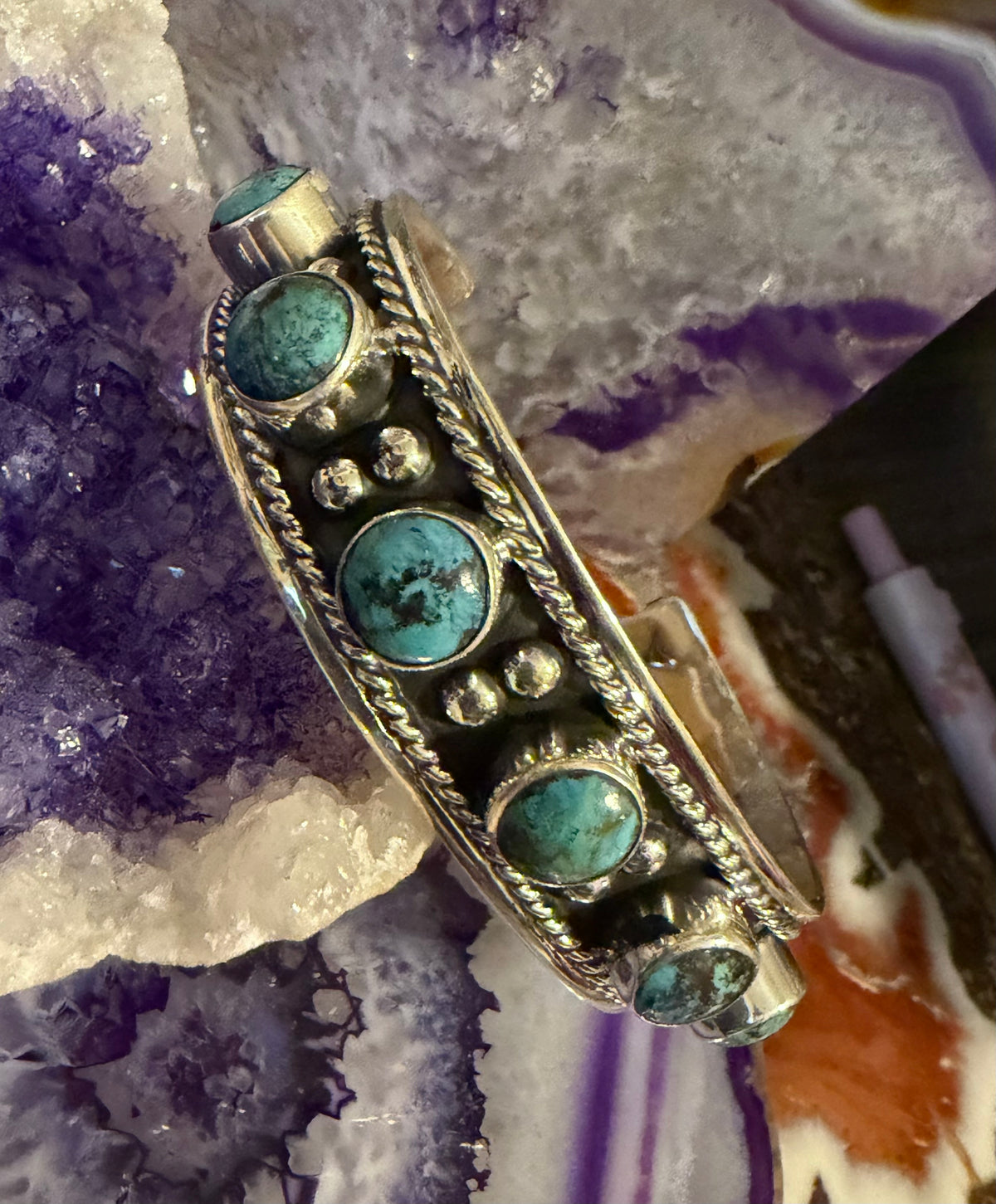 Sterling Silver Modern Taxco Mexico Turquoise Cuff Bracelet