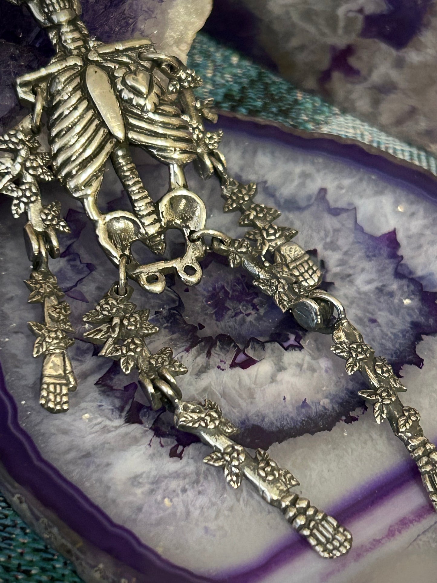 Sterling Silver Modern Taxco Mexico Articulated Catrina Skeleton Pendant