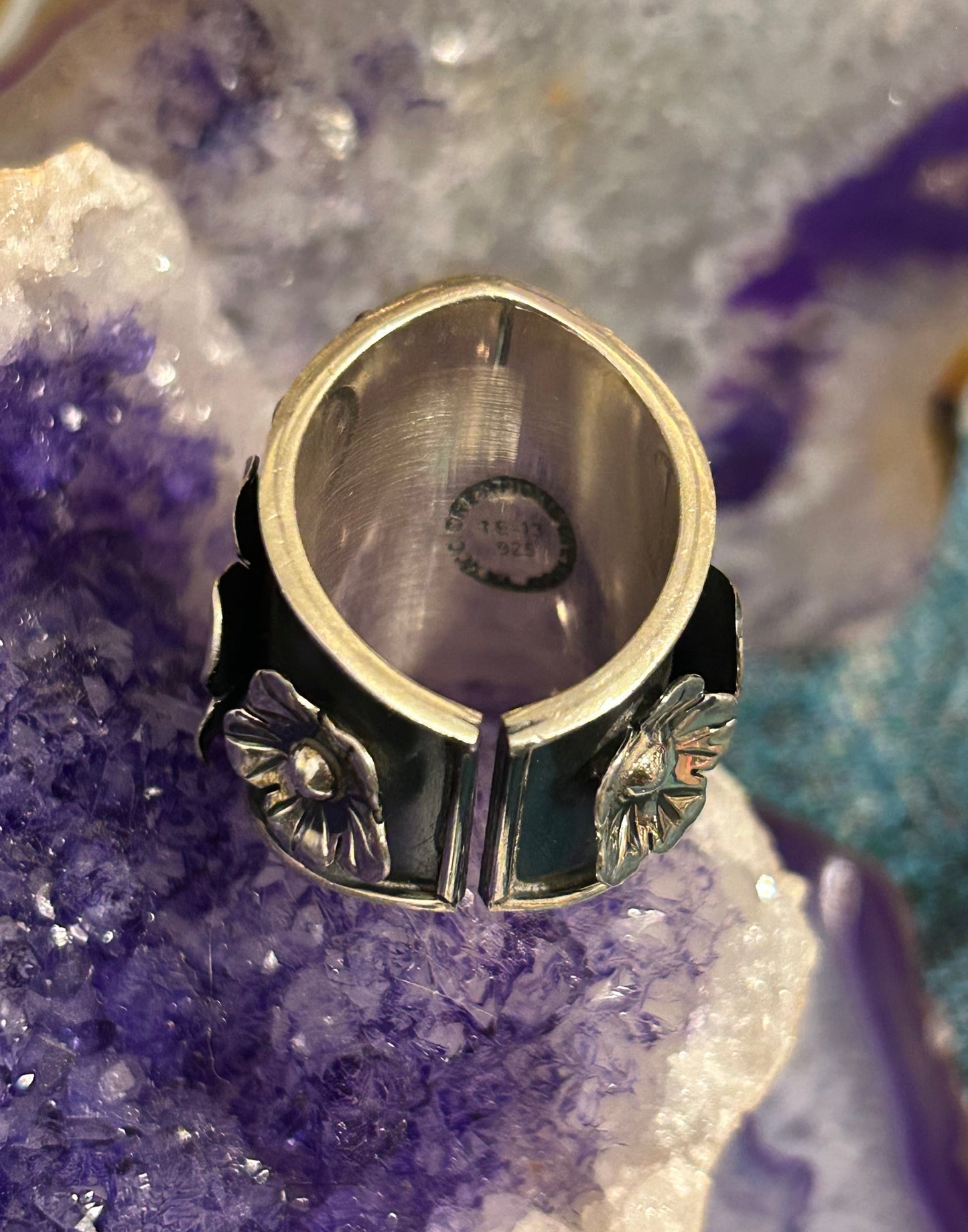 Sterling Silver Taxco Mexico Statement Day Of Dead Skull & Flower Ring Size 7-8