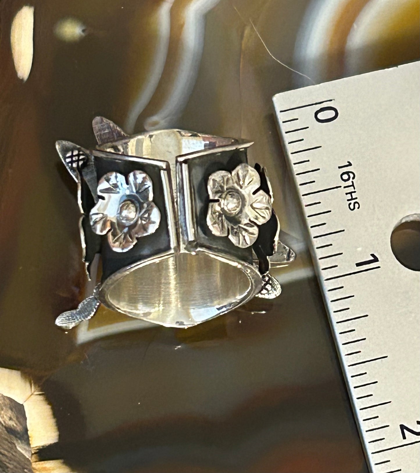 Sterling Silver Taxco Mexico Dragonfly And Flower Statement Ring