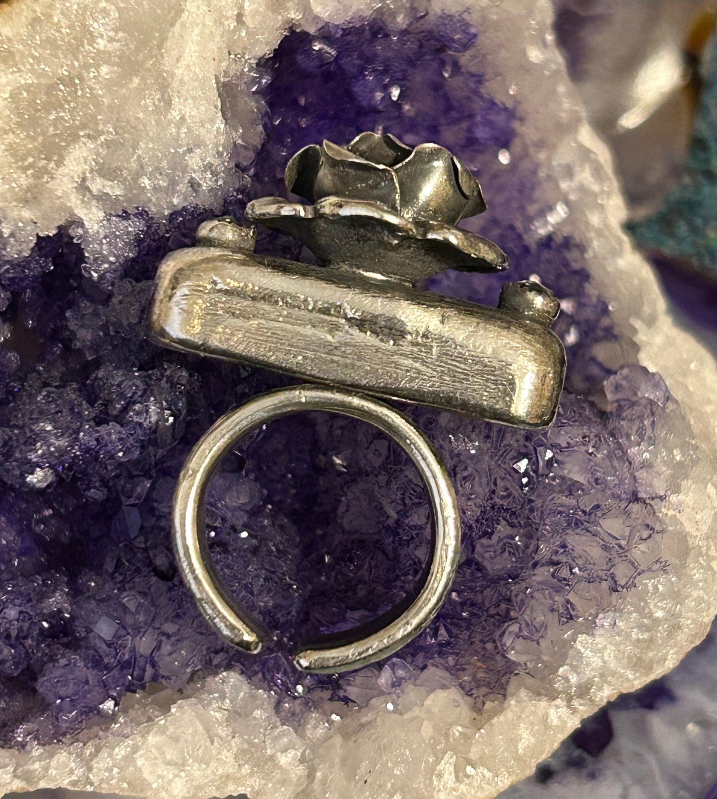 GUZ LOVE 1of1 Sterling Silver Rose & White Topaz Bar Ring • Size 5-6.5