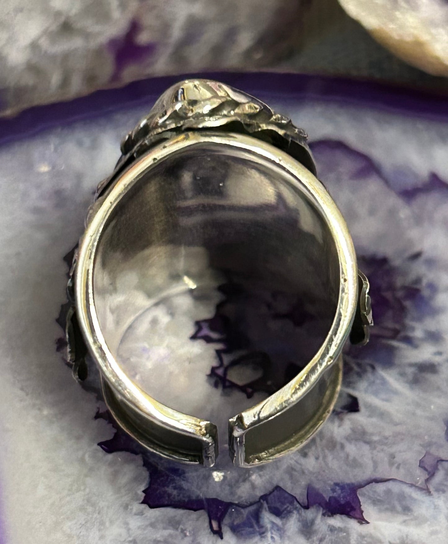 Sterling Silver Taxco Mexico Statement Spiny Oyster & Flower Wide Ring Sz 9-10.5