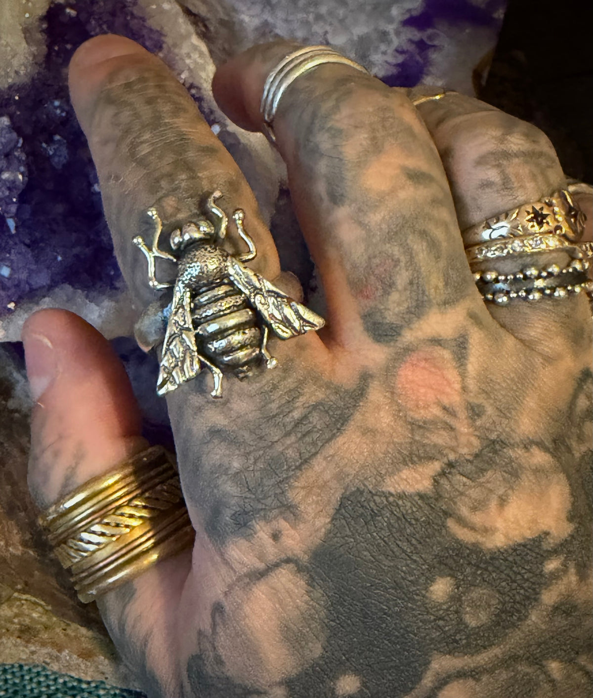 Sterling Silver Modern Taxco Mexico Adjustable Fly Insect Ring