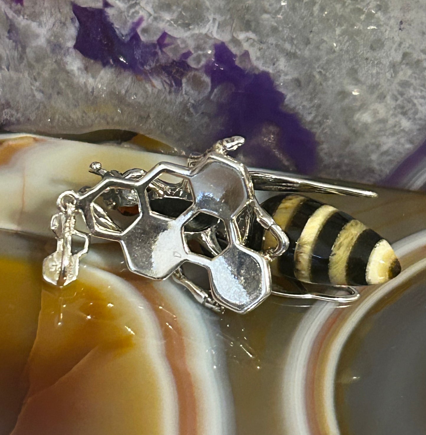 Sterling Silver & Genuine Amber Large Bee Pendant