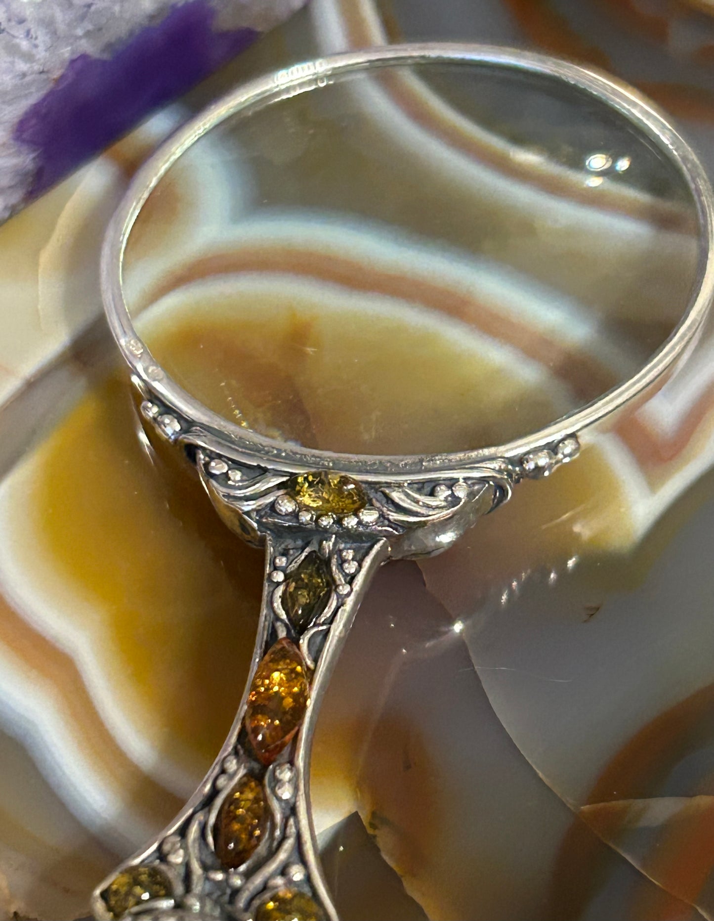Sterling Silver & Baltic Amber Magnifying Glass Pendant