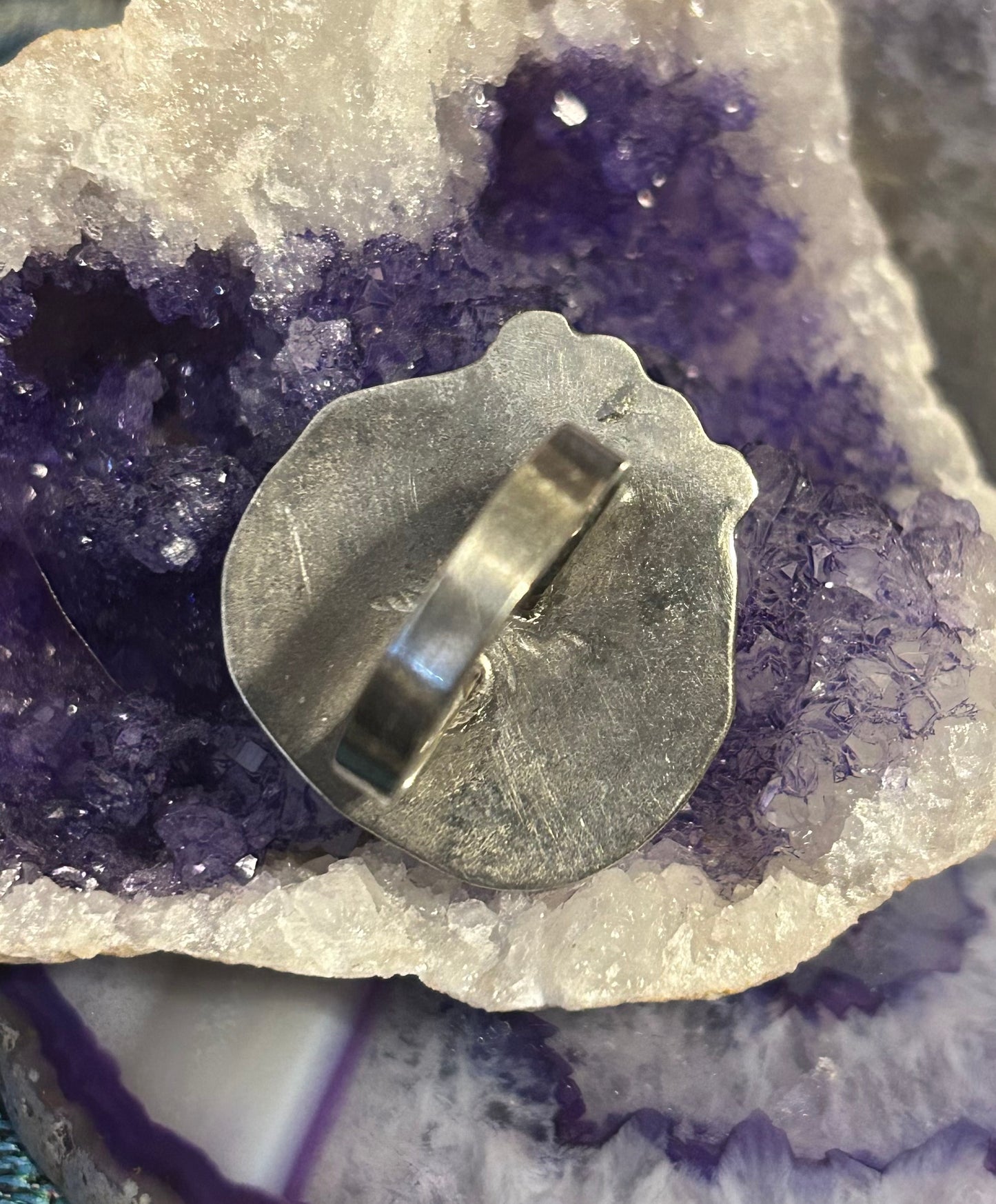 Vintage Sterling Silver Multi-stone Inlay Large Ring Size 9.5