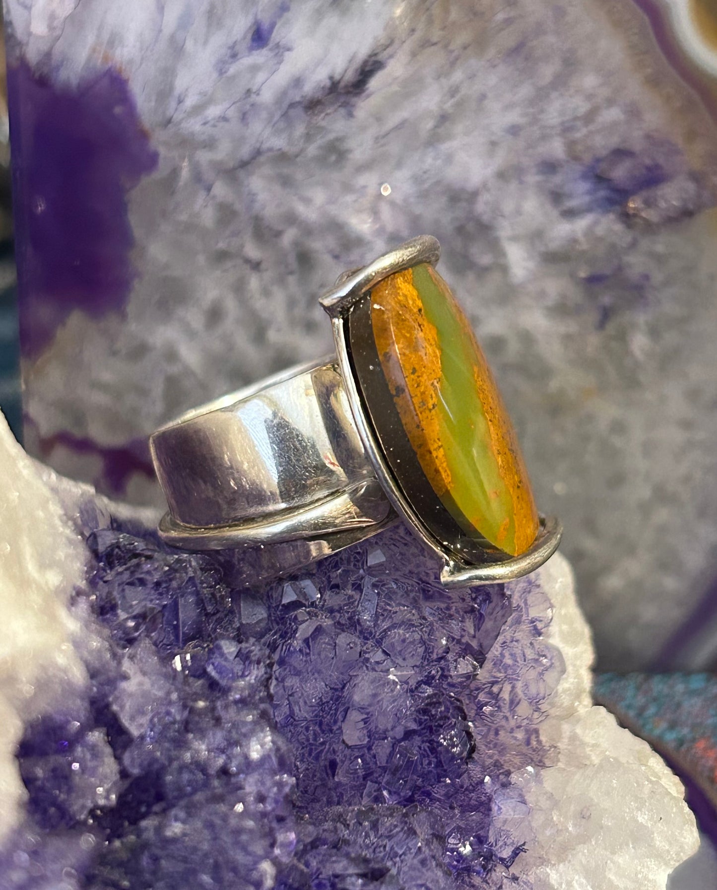 Lilly Barrack Sterling Silver Vintage Turquoise Modernist Ring Size 7