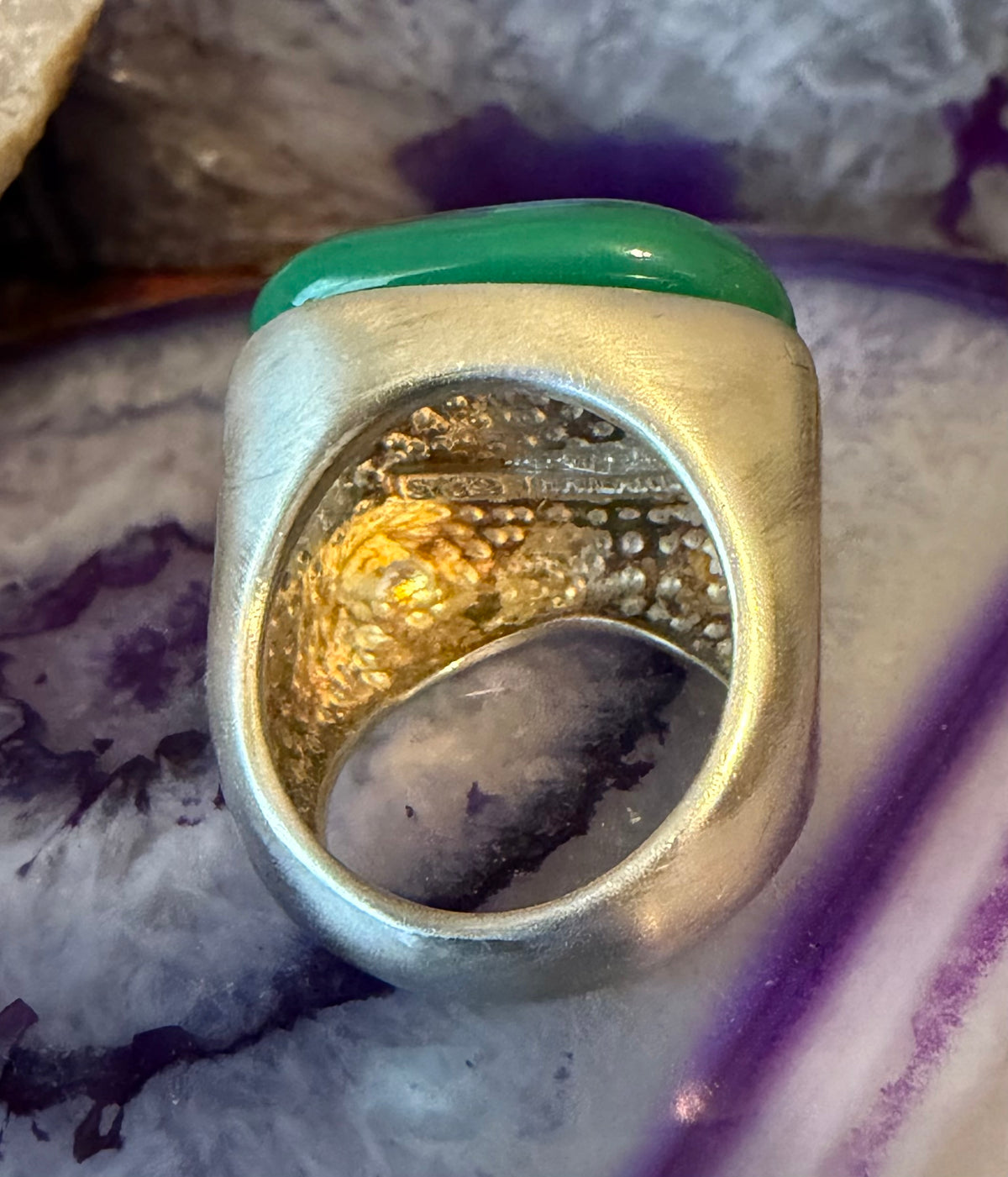 Vintage Estate Sterling Silver Dichroic Glass Dragon Eye Looking Ring Sz 6