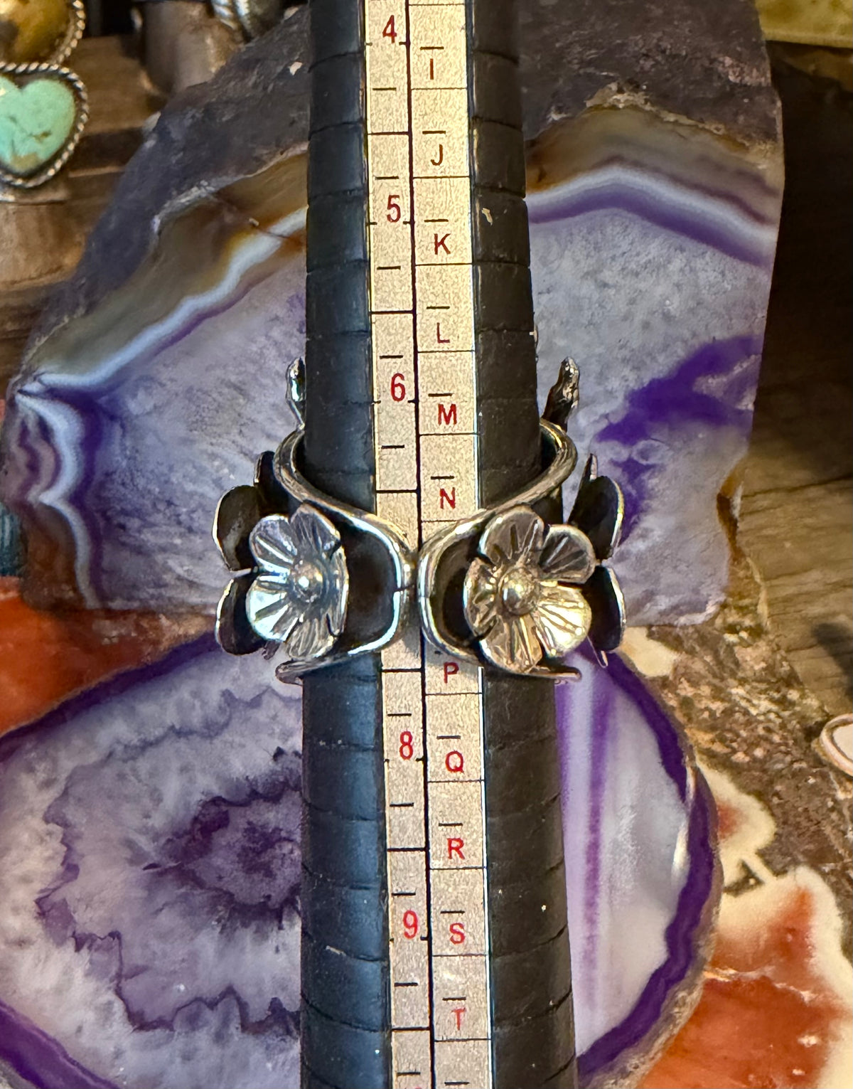 Taxco Mexico Sterling Silver Tarantula Spider & Flowers Ring • Size 7-9