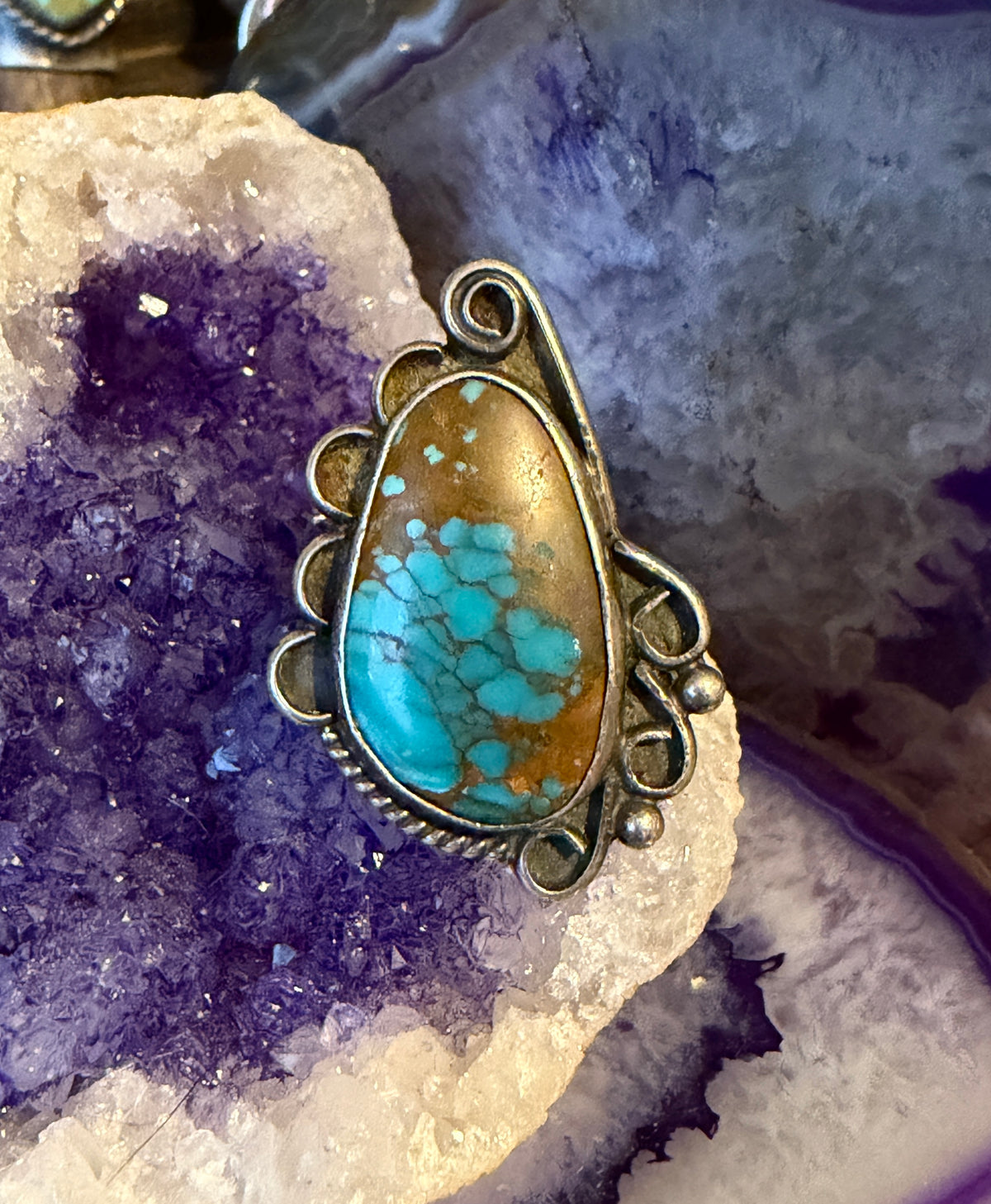 Vintage Sterling Silver Estate Natural Turquoise Ring Size 7.5