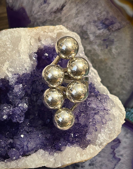 Sterling Silver Taxco Mexico Multi Ball Long Ring • Size 7
