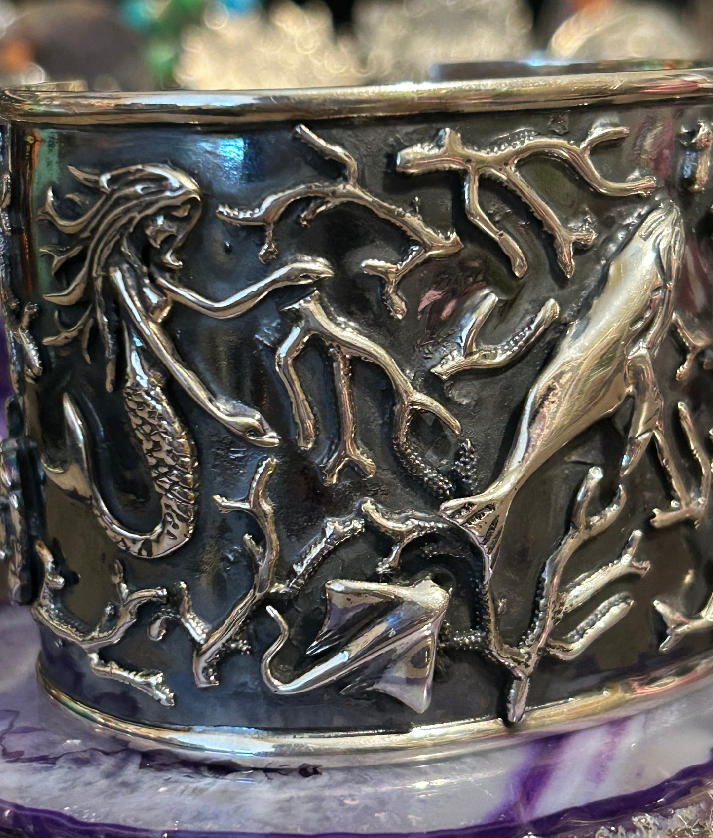 Sterling Silver Taxco Mexico Handmade Sea Life Cuff Bracelet