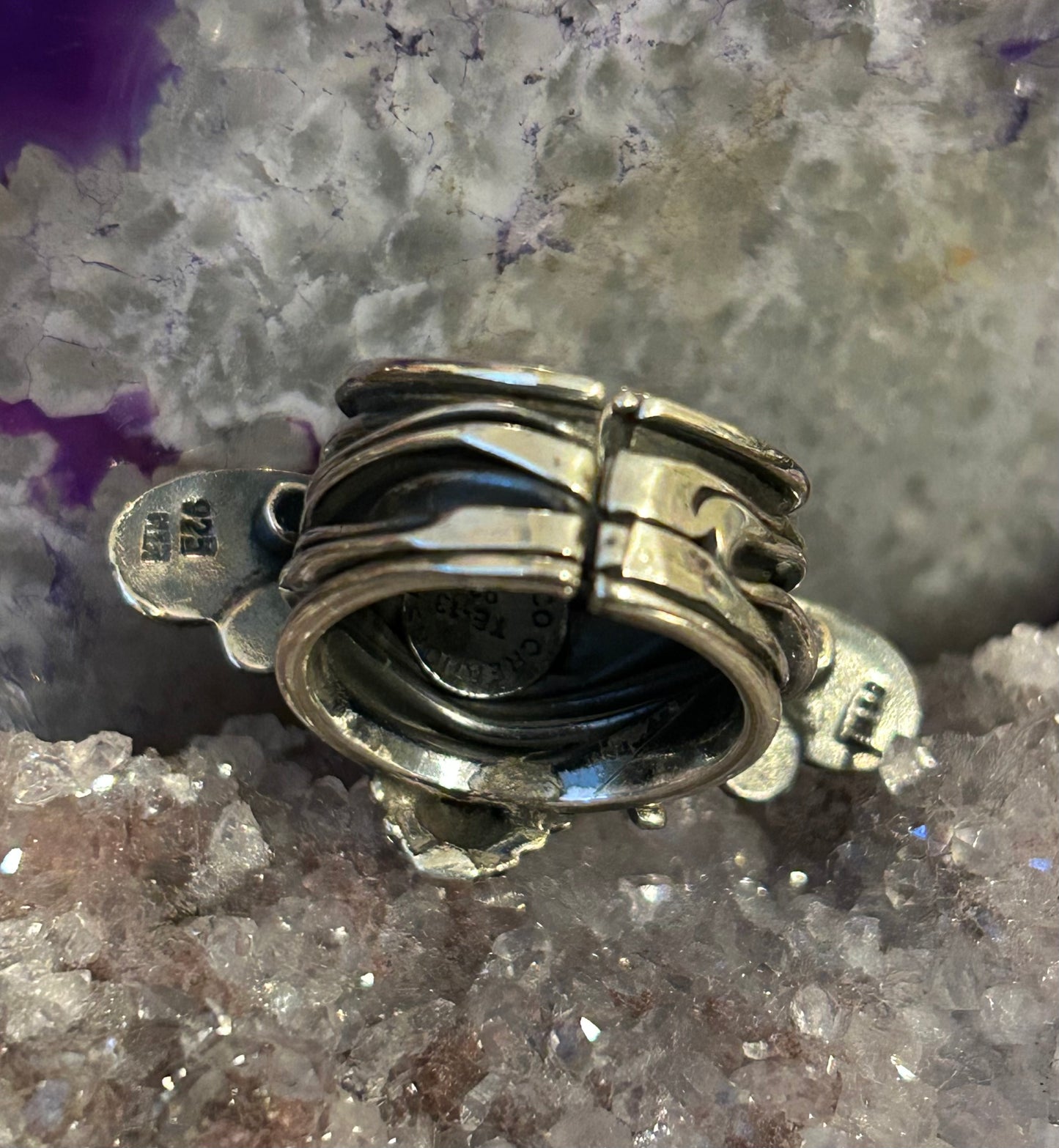 Sterling Silver Taxco Mexico Handmade Bee Insect Wide Band Ring Size 7-8.5