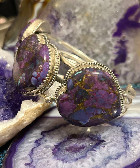 Sterling Silver Chunky Purple Mojave Turquoise Heart Cuff Bracelet