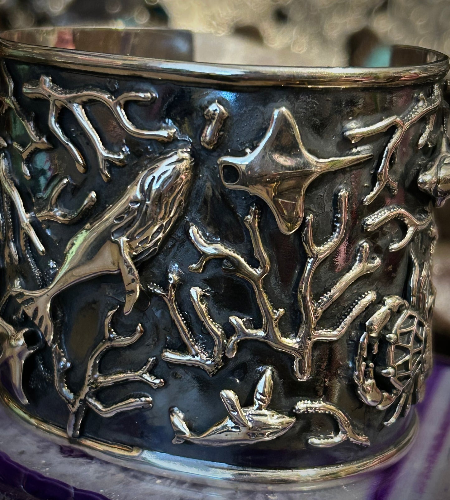 Sterling Silver Taxco Mexico Handmade Sea Life Cuff Bracelet
