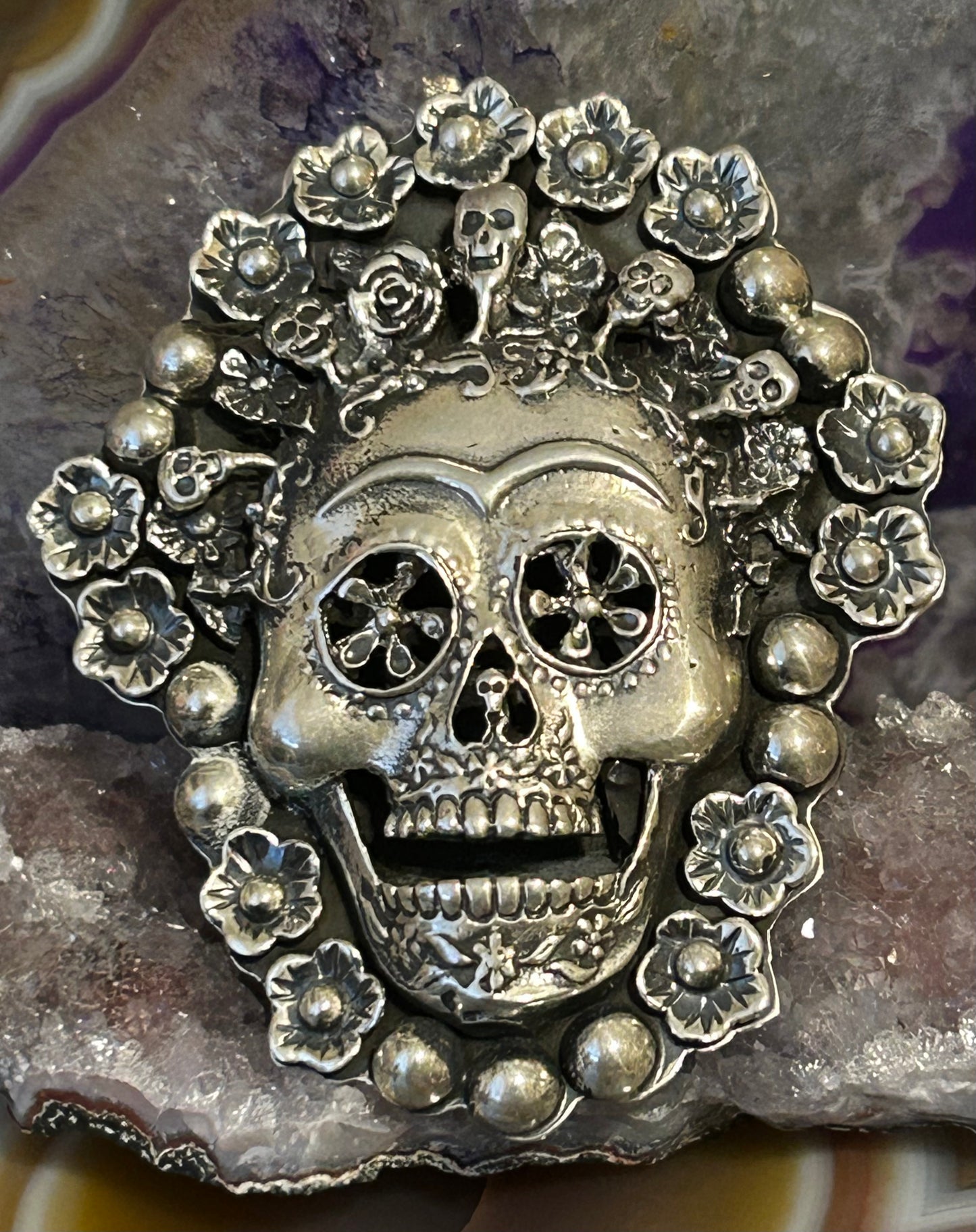 Sterling Silver Taxco Mexico Day Of The Dead Skull Statement Ring Adjustable