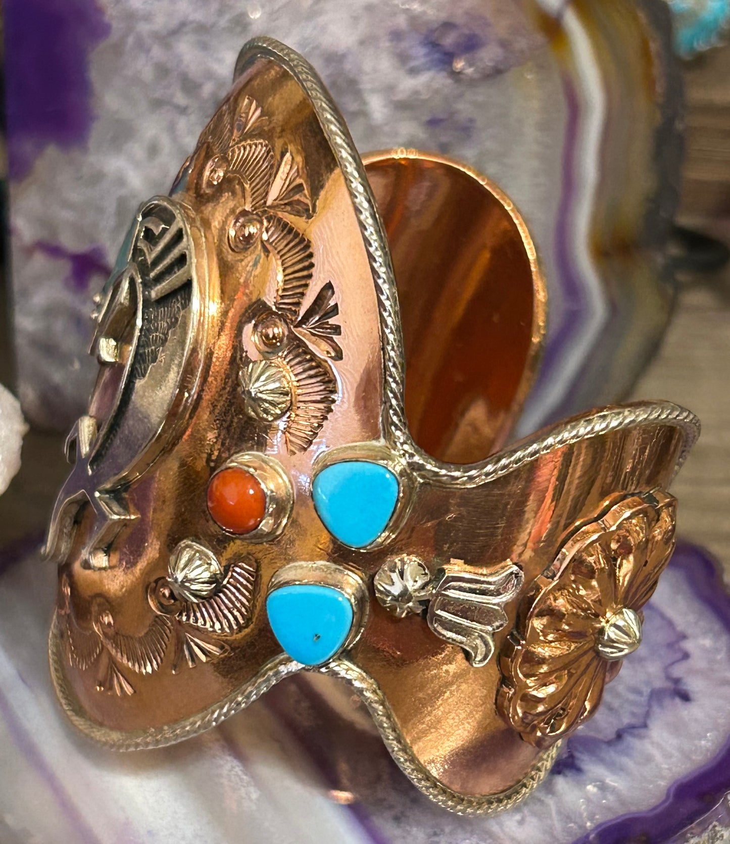 Running Bear Native American Copper & Sterling Silver Gecko/Lizard Cuff Bracelet