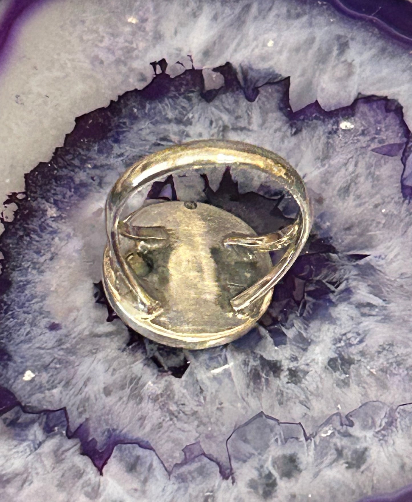 Sterling Silver And Labradorite Celestial Moon Face Ring Size 7