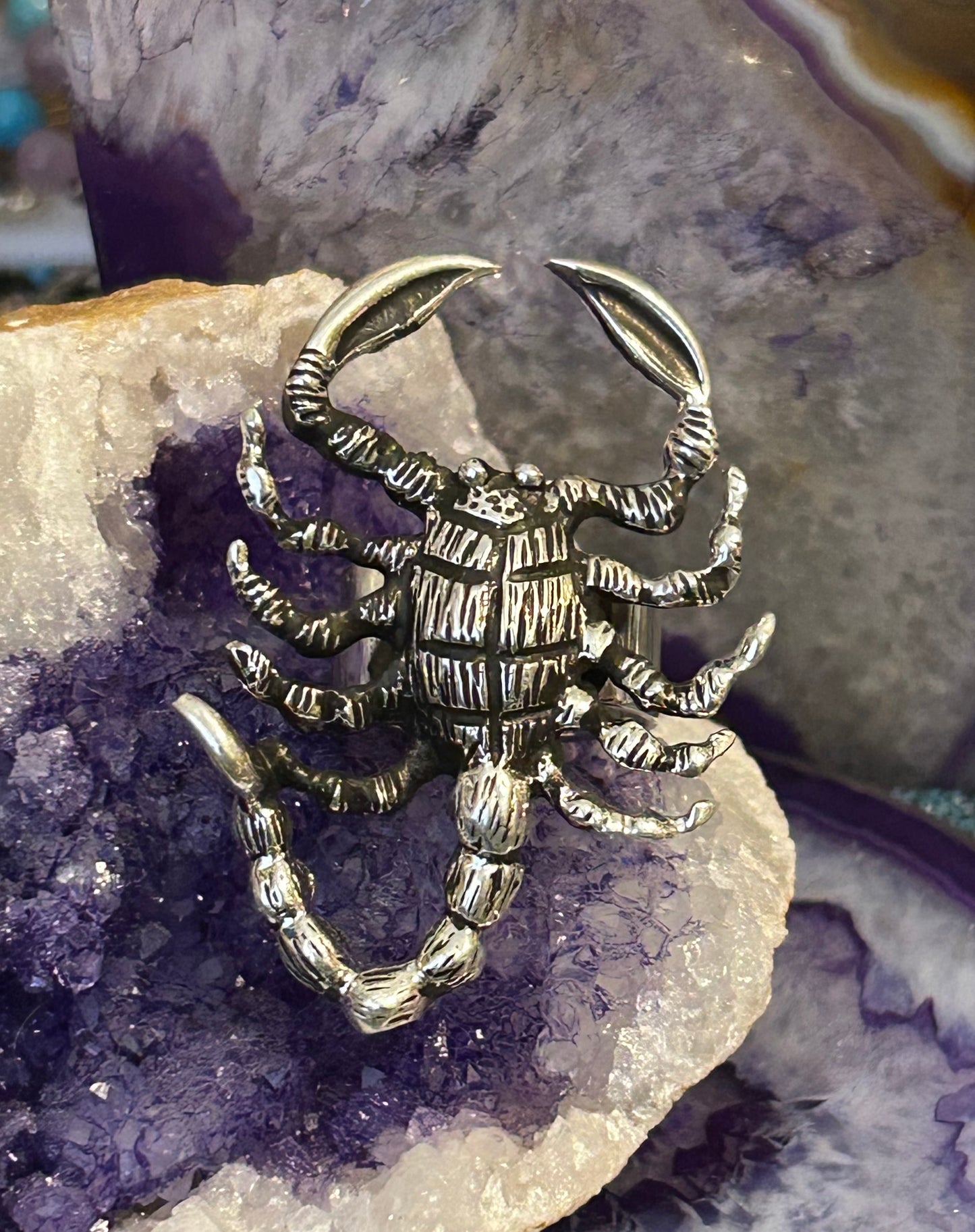 Sterling Silver Modern Taxco Mexico Statement Scorpion Ring Adjustable