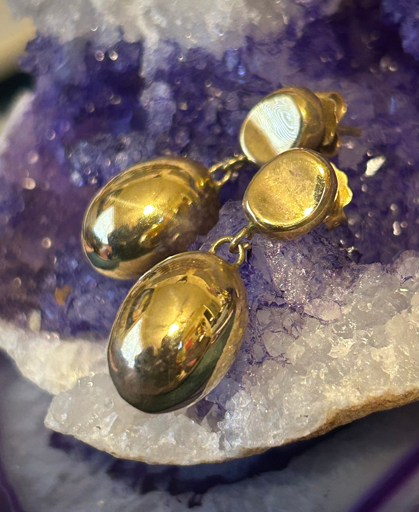 Vintage Gold Over Sterling Silver Puffy Electroform Oval Ball Earrings