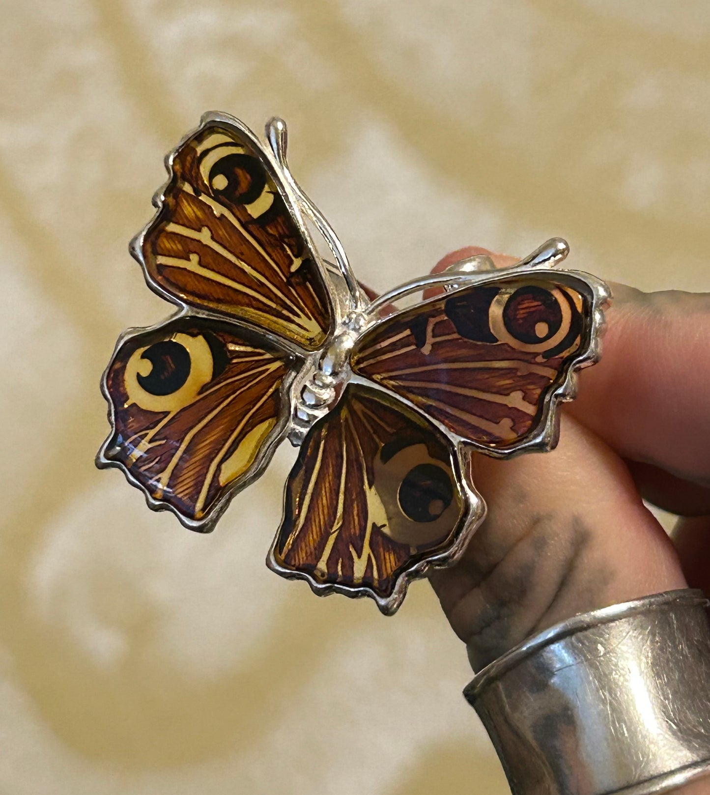 Sterling Silver & Baltic Amber Butterfly Ring Adjustable
