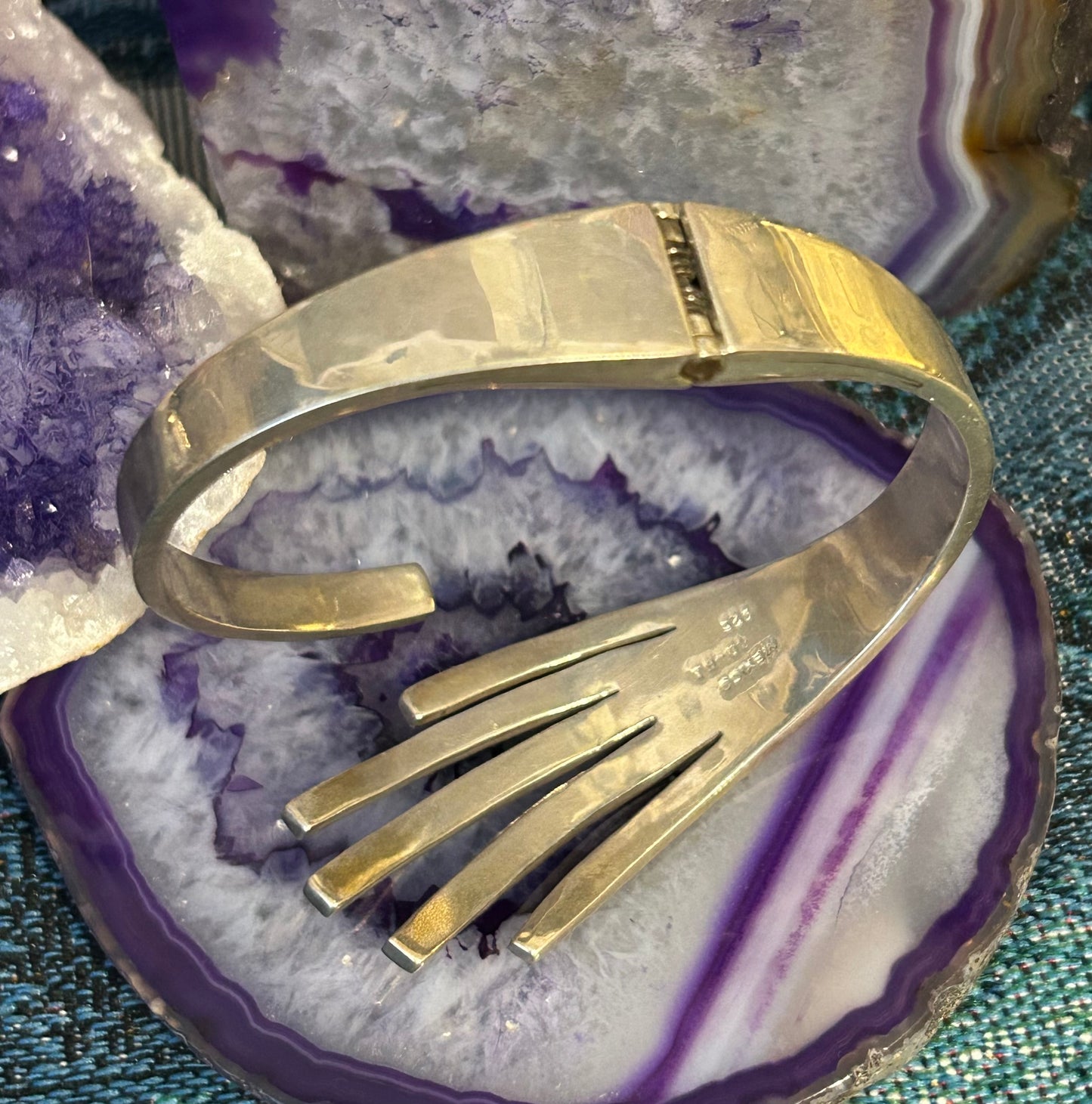 Vintage Taxco Mexico Sterling Silver Modernist Hinge Bracelet