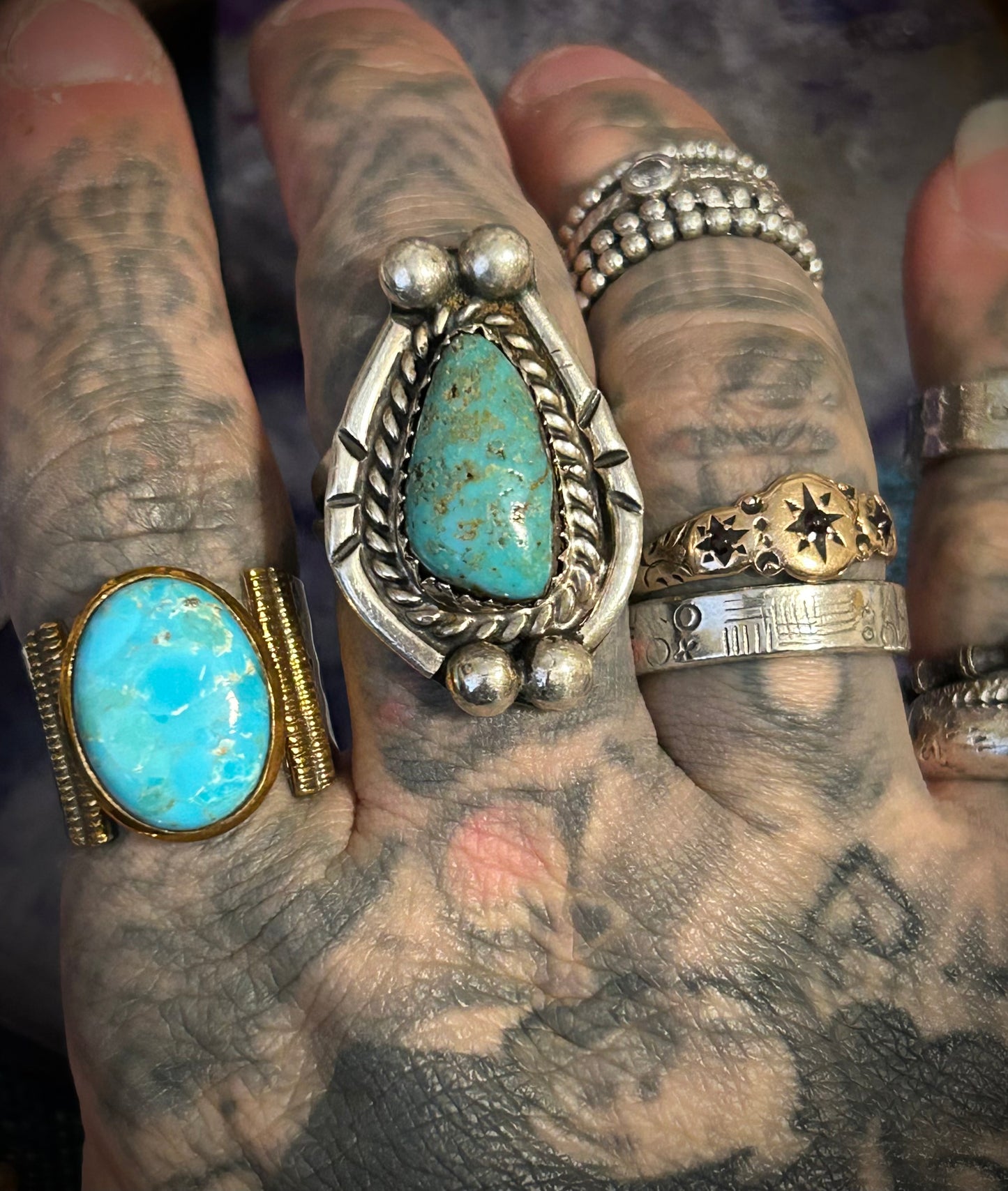 Vintage Sterling Silver Natural Turquoise Ring • Size 7.25