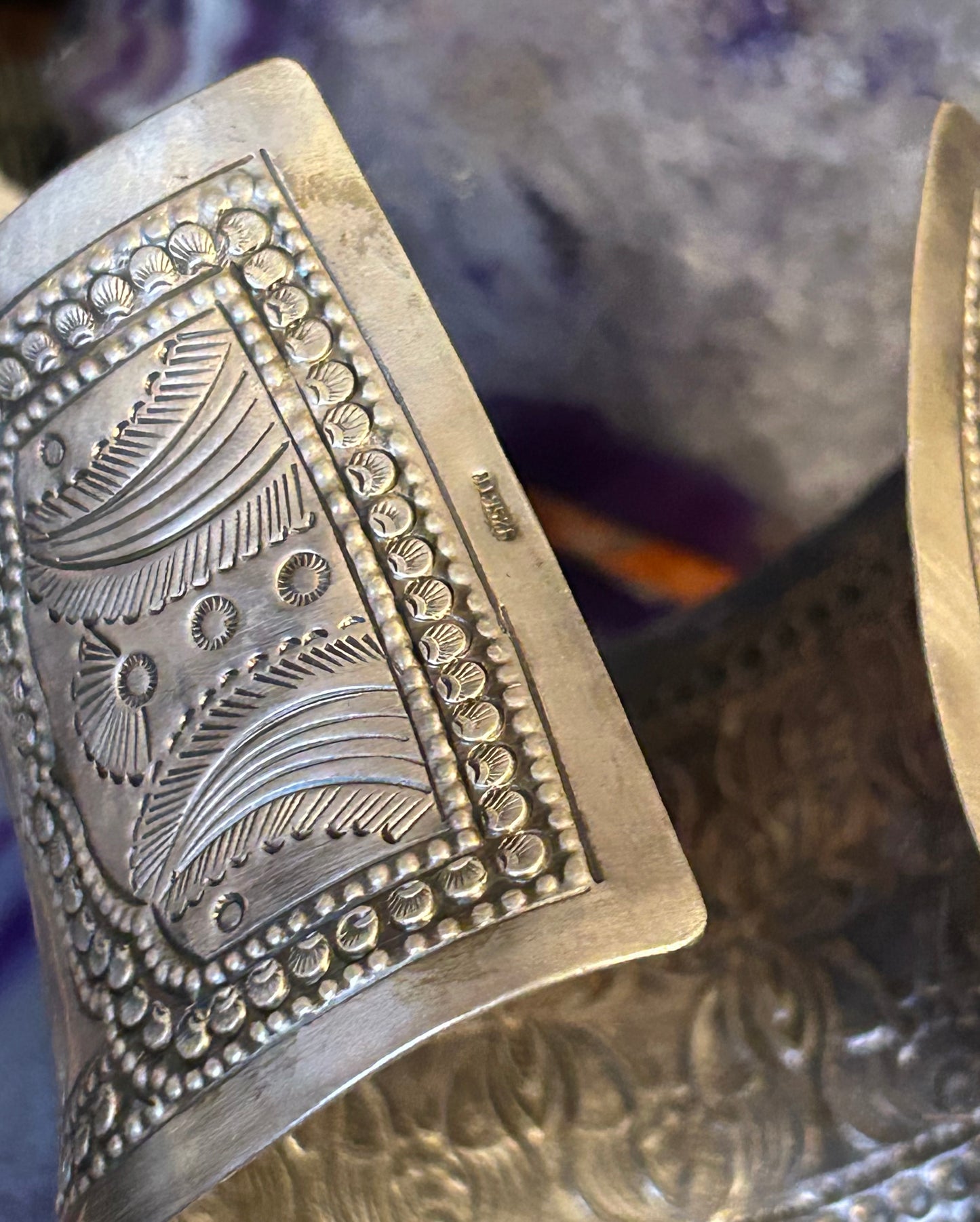 Vintage Sterling Silver Ornate Wide Cuff Bracelet