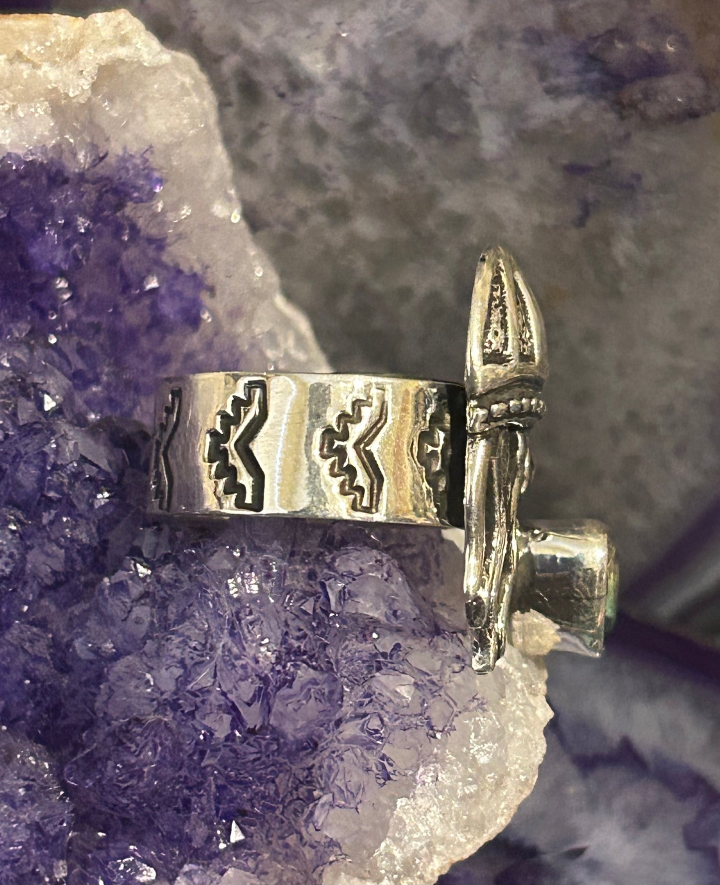 Sterling Silver Modern Taxco Mexico Jellyfish & Zircon Heart Ring Adjustable