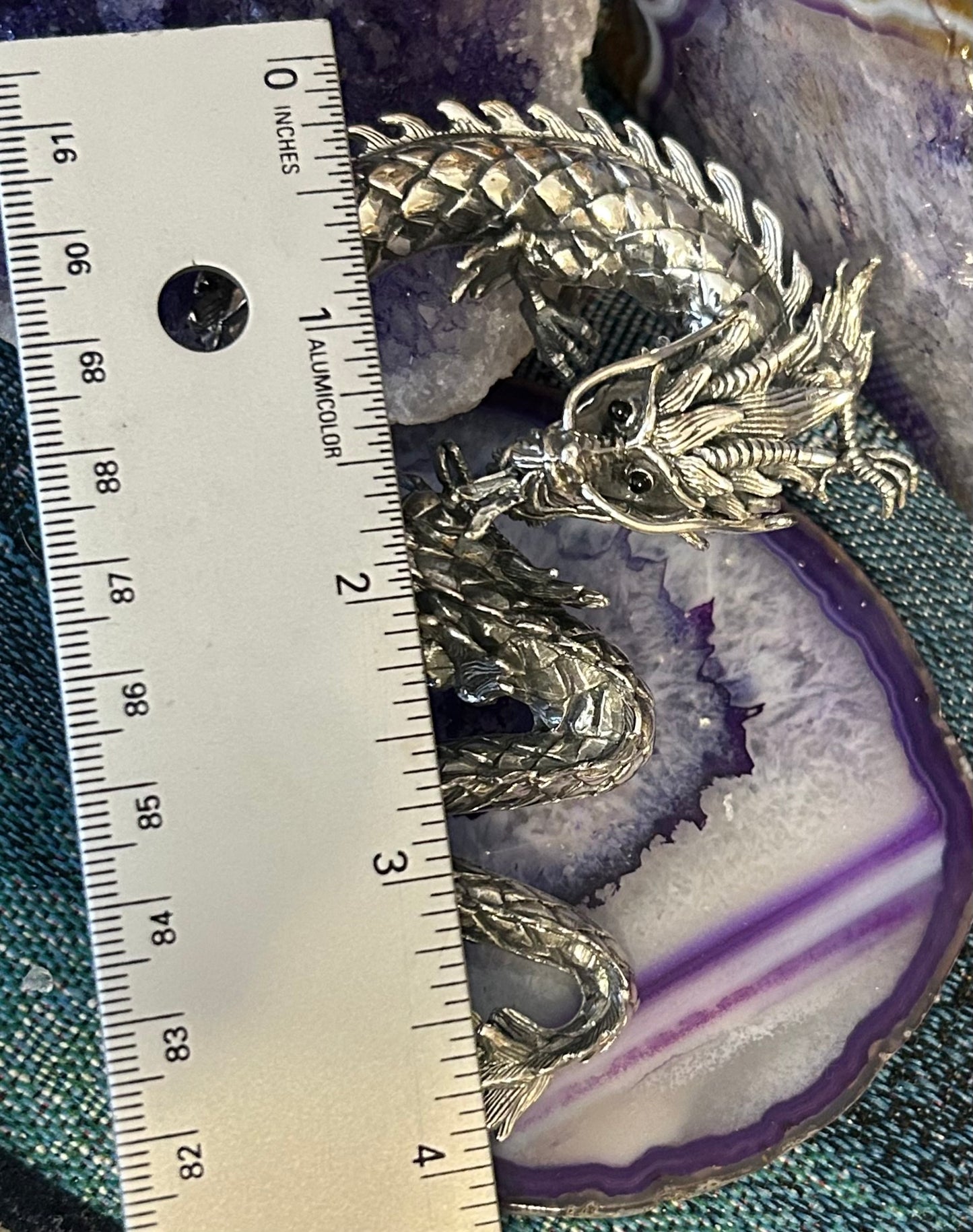 Sterling Silver Designer SOMS Huge Statement Dragon Pendant w/ Onyx Eyes
