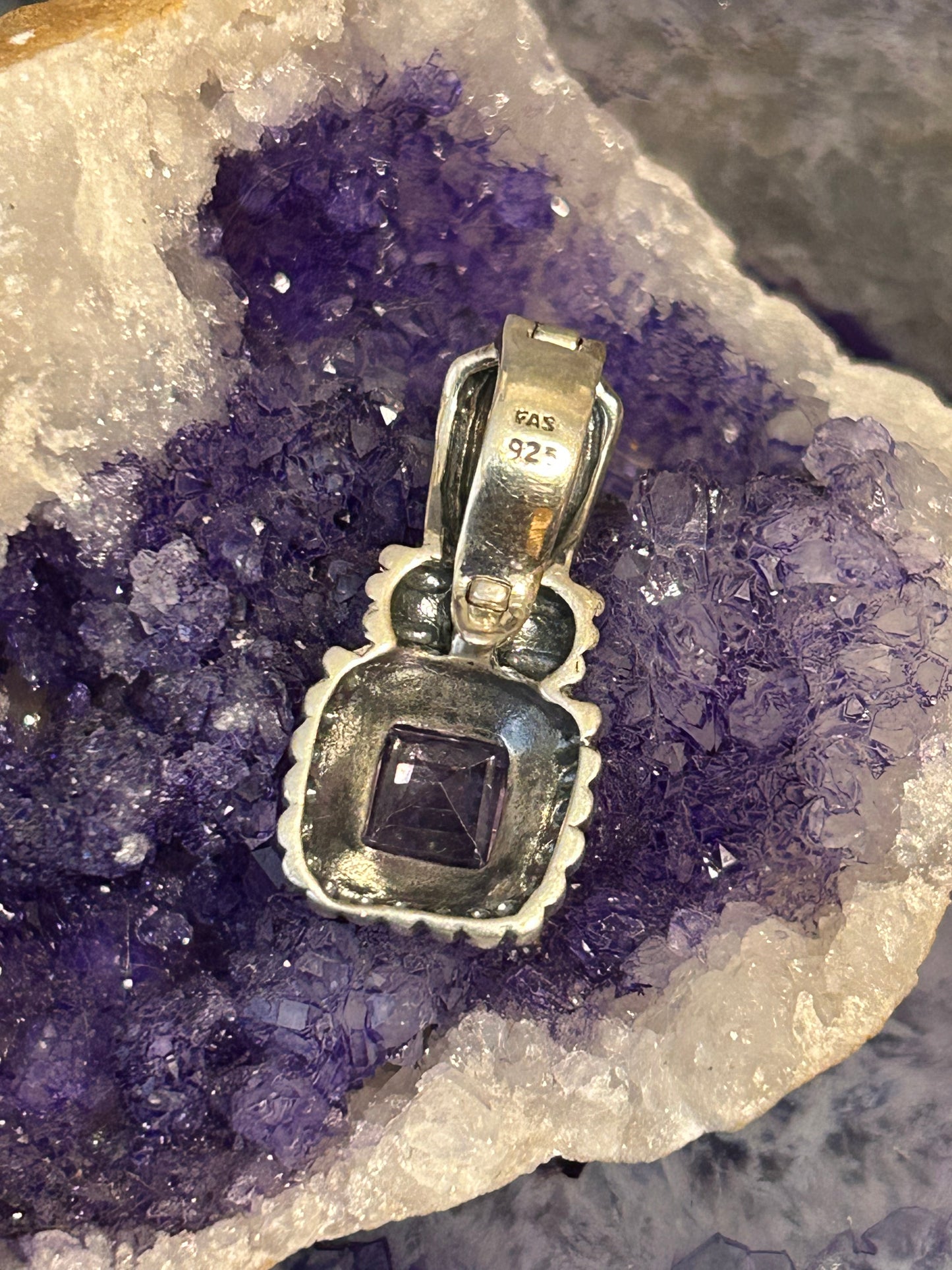 Vintage Deadstock Sterling Silver & Natural Amythest Enhancer Pendant